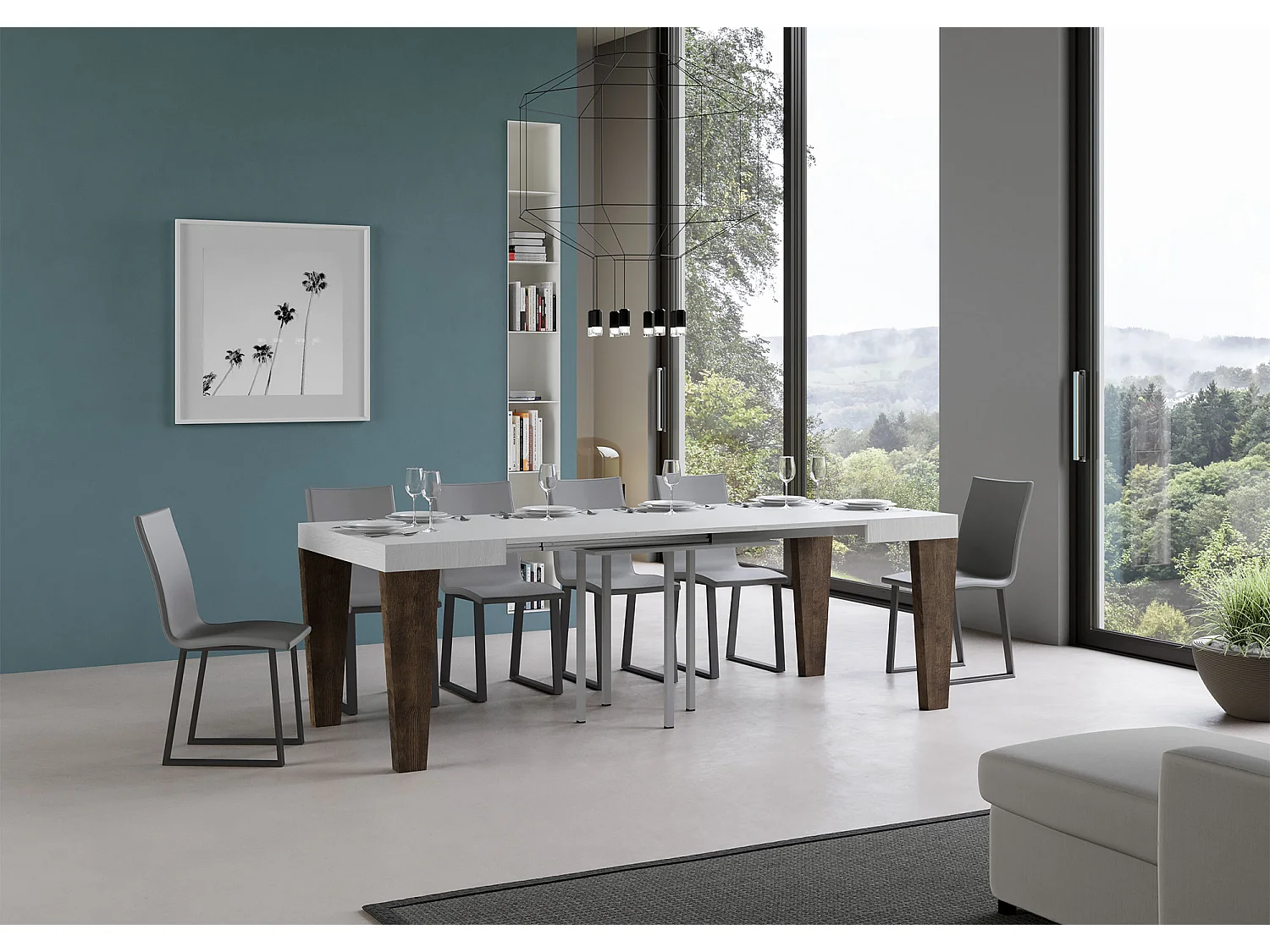 Tavolo allungabile 90x90/246 cm Spimbo Mix piano Bianco Frassino - gambe Noce