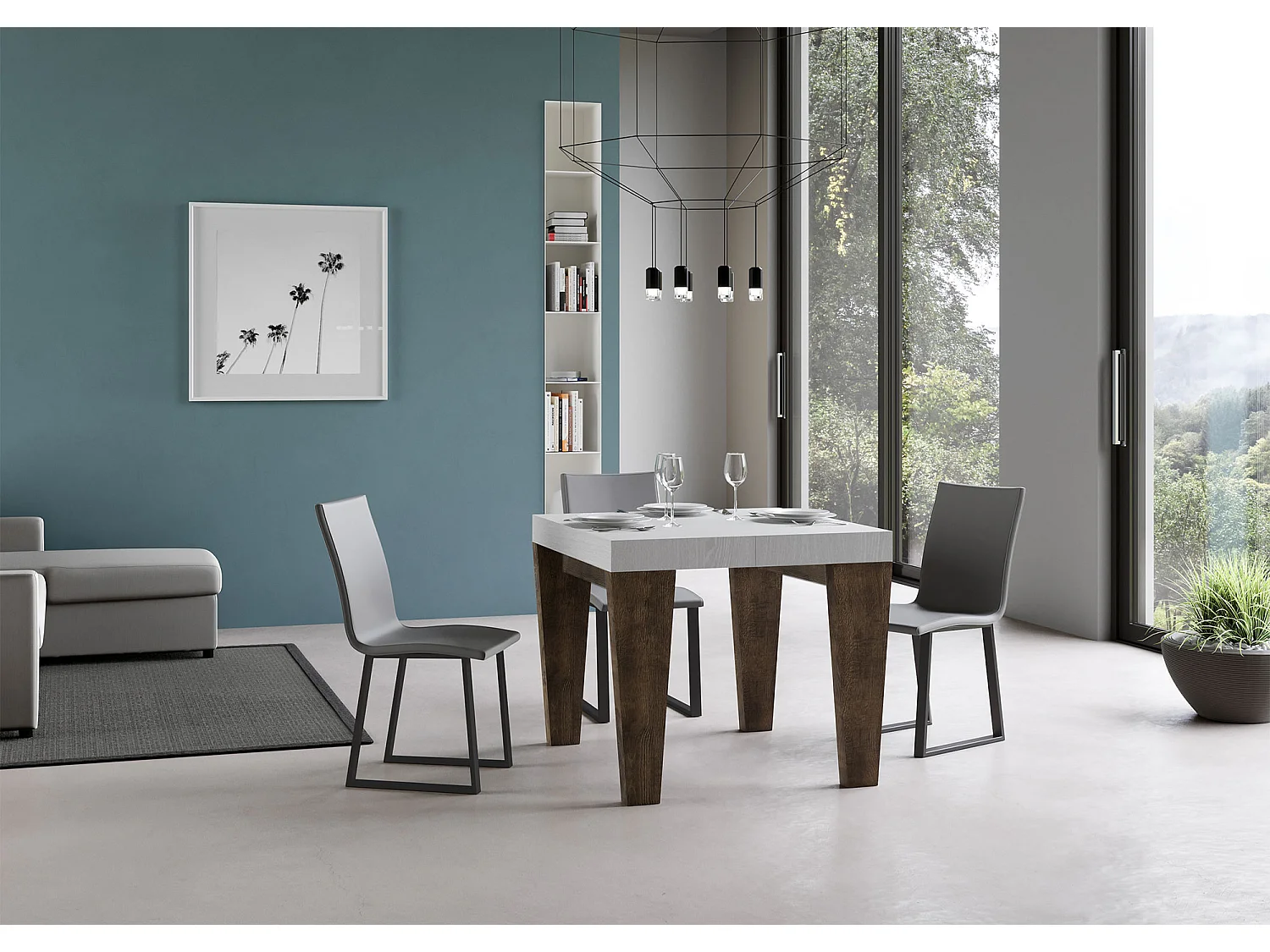 Tavolo allungabile 90x90/246 cm Spimbo Mix piano Bianco Frassino - gambe Noce