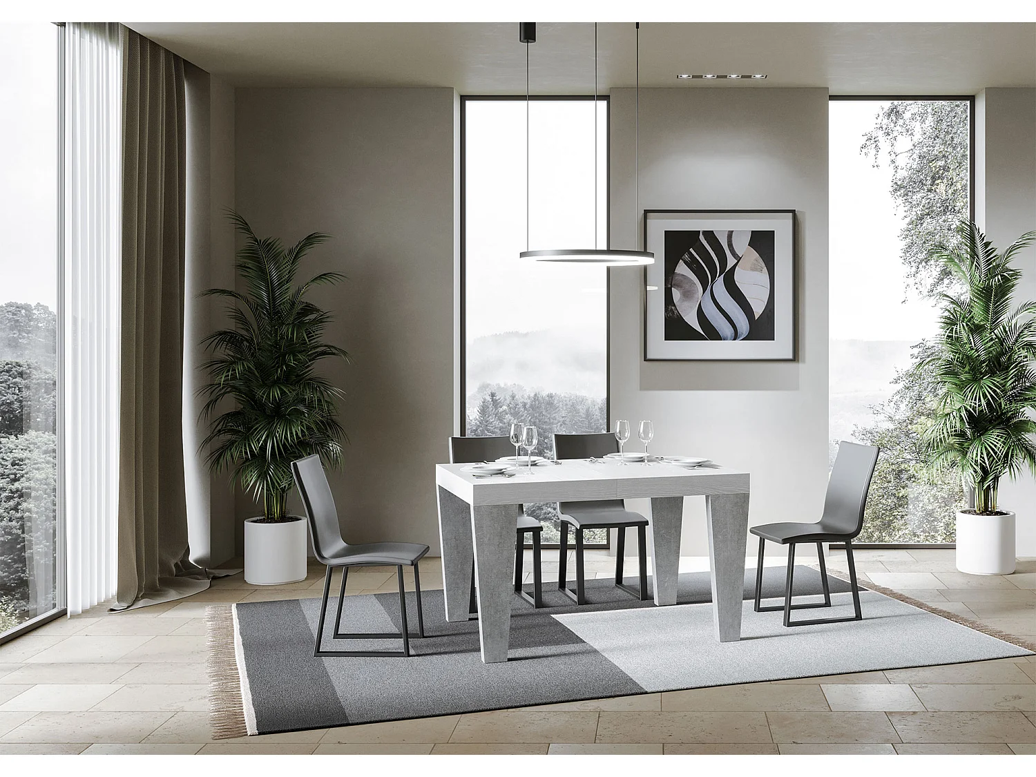 Stół rozkładany 90x130/390 cm Spimbo Mix Blat jesionowy biały - Nogi cementowe