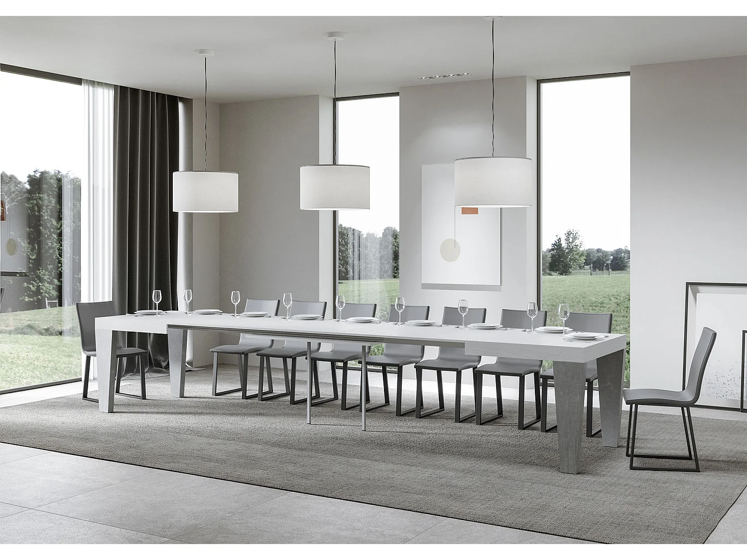 Stół rozkładany 90x130/390 cm Spimbo Mix Blat jesionowy biały - Nogi cementowe
