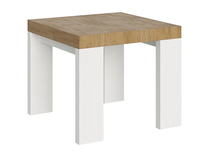 Stół rozkładany 90x90/246 cm Blat Roxell Mix Natural Dąb - Nogi z białego jesionu