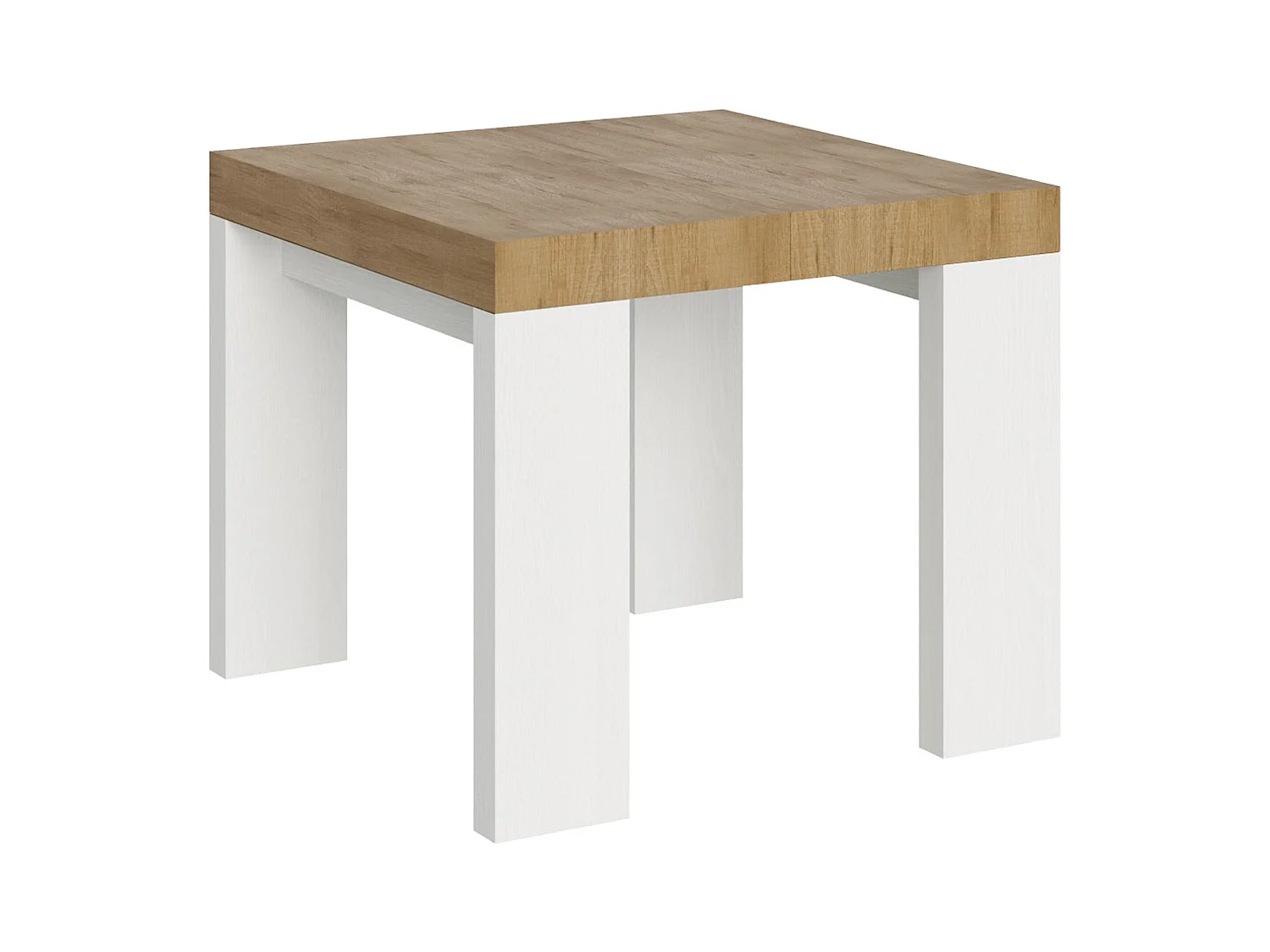Table extensible 90x90/246 cm Roxell Mix dessus Chêne Nature pieds Frêne Blanc