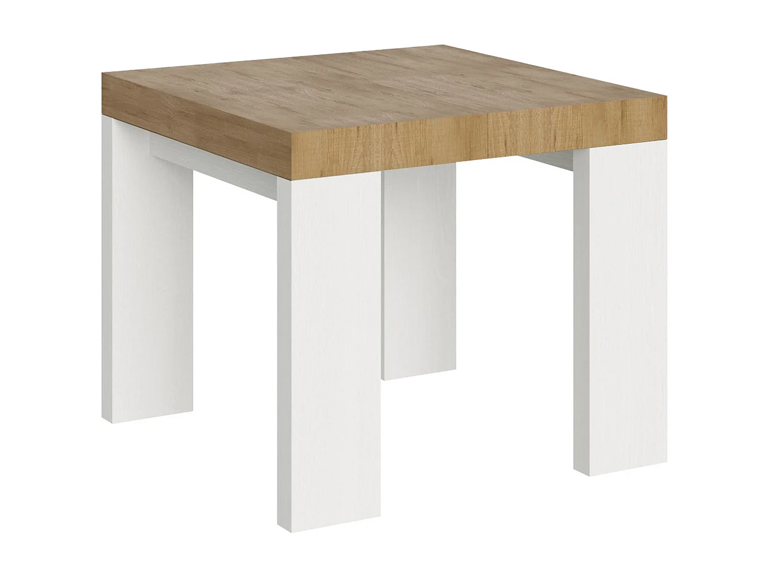 Table extensible 90x90/246 cm Roxell Mix dessus Chêne Nature pieds Frêne Blanc