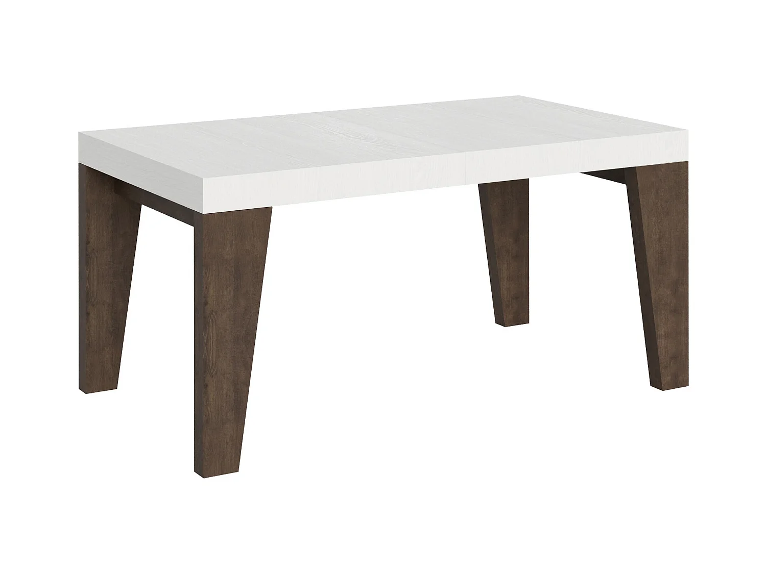 Ausziehbarer Tisch 90 x 160/264 cm, Naxy Mix-Platte aus weißer Esche – Beine aus Walnussholz