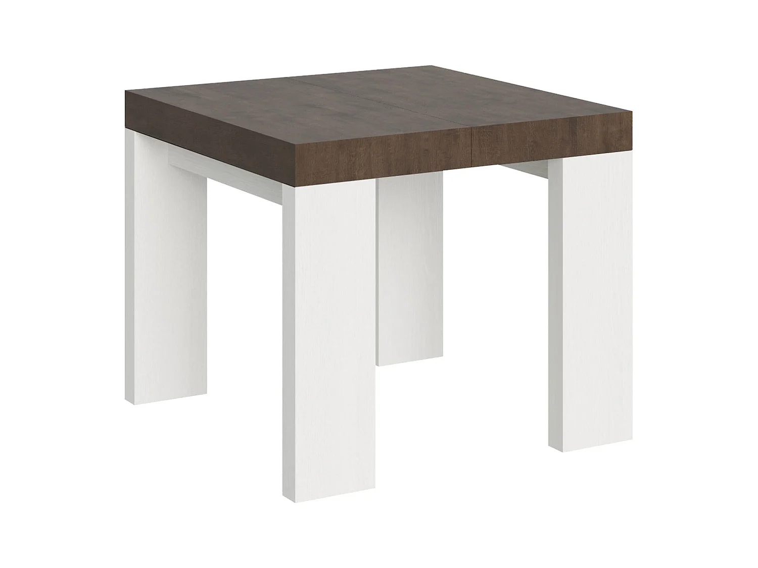 Table extensible 90x90/246 cm Roxell Mix dessus Noyer pieds Frêne Blanc