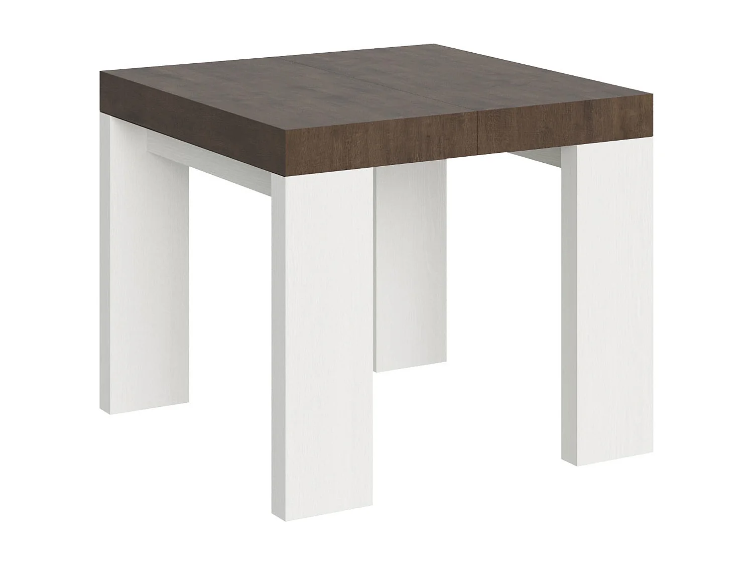Table extensible 90x90/246 cm Roxell Mix dessus Noyer pieds Frêne Blanc