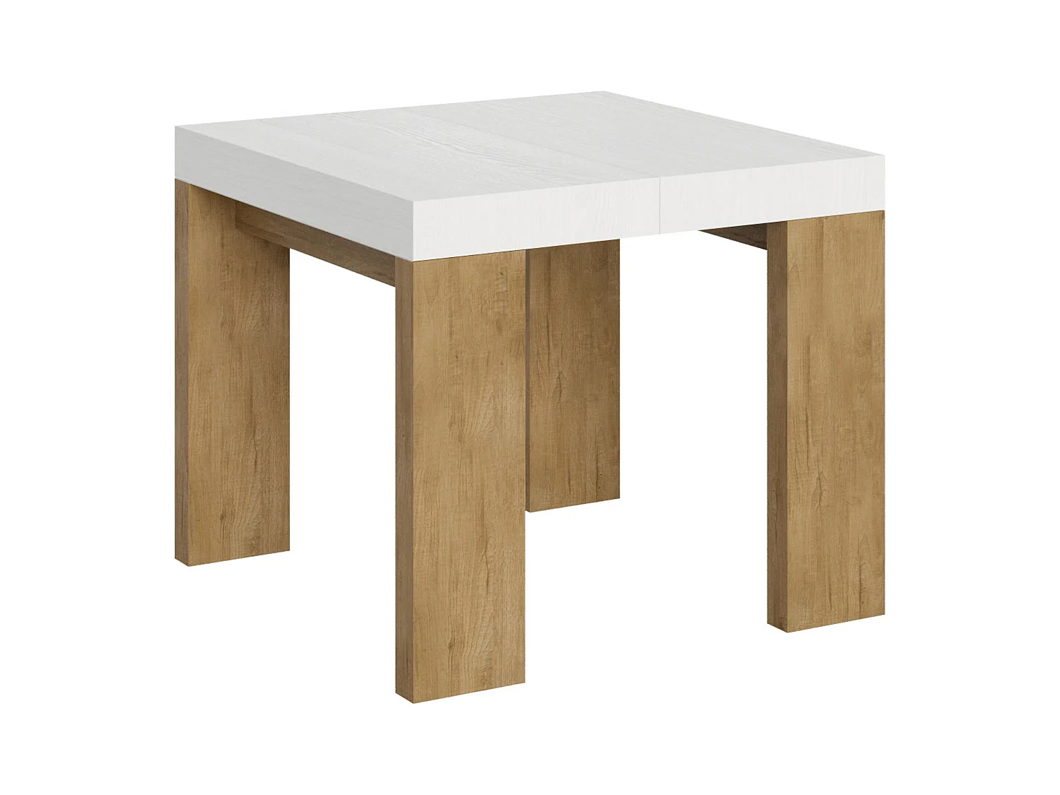 Table extensible 90x90/246 cm Roxell Mix dessus Frêne Blanc pieds Chêne Nature