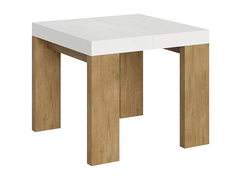 Stół rozkładany 90x90/246 cm Roxell Mix Biały jesionowy blat - Nogi z naturalnego dębu