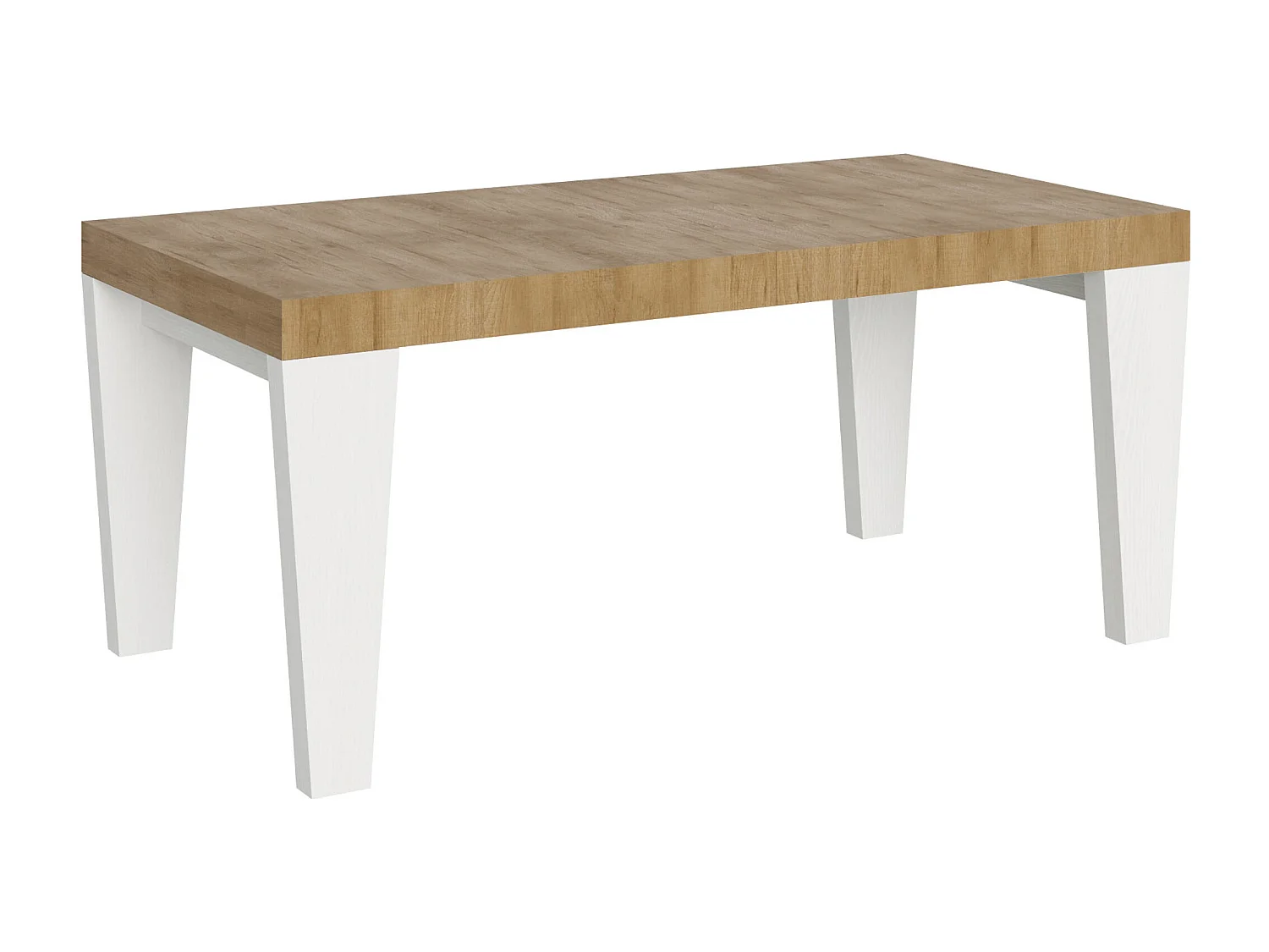 Uitschuifbare tafel van natuurlijk eikenhout en witte houten poten 6 tot 20 plaatsen Kristo 180 tot 440 cm-Steun 2 voet