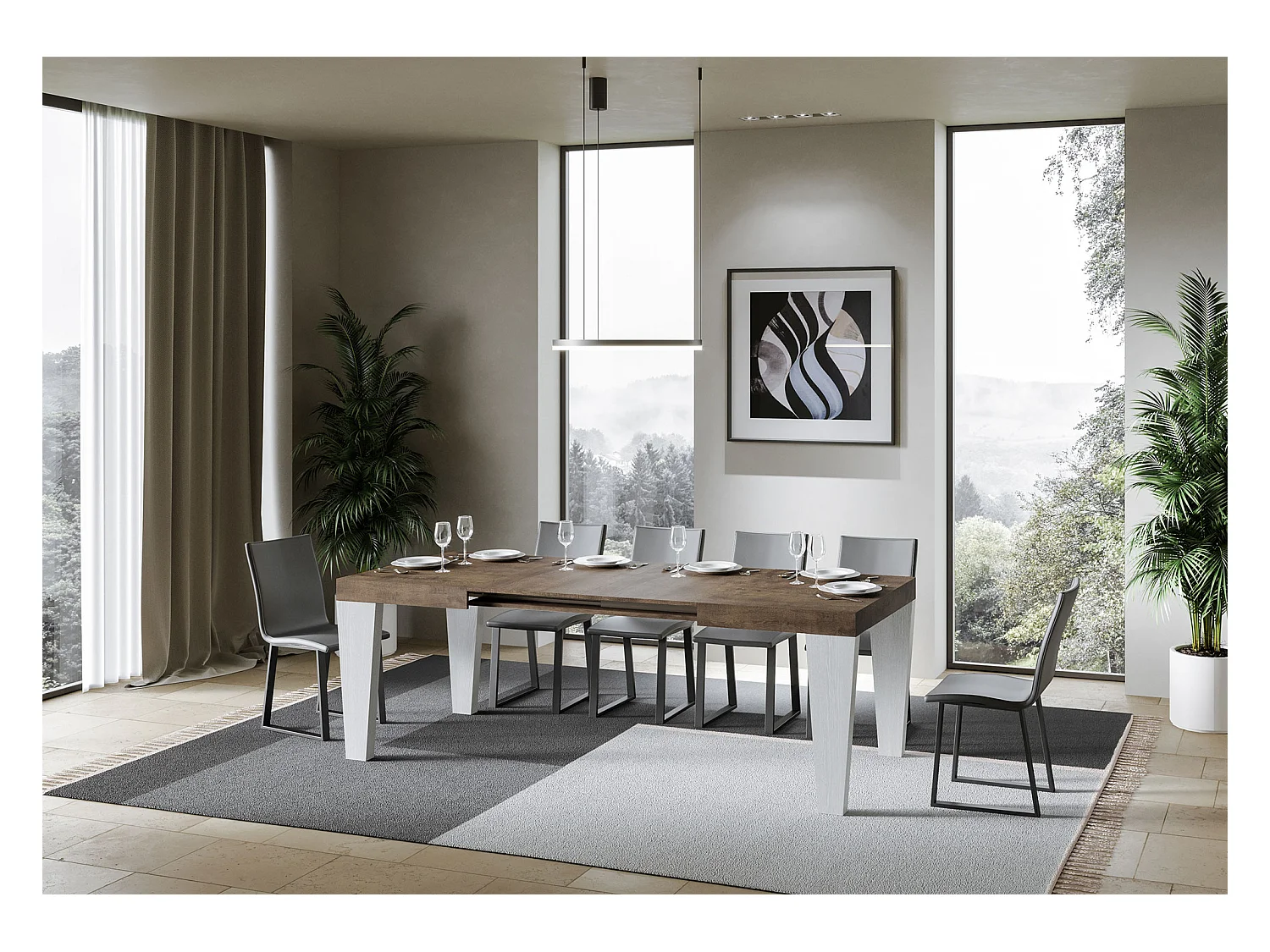 Stół rozkładany 90x130/390 cm Spimbo Mix Blat z orzecha włoskiego - nogi z białego jesionu