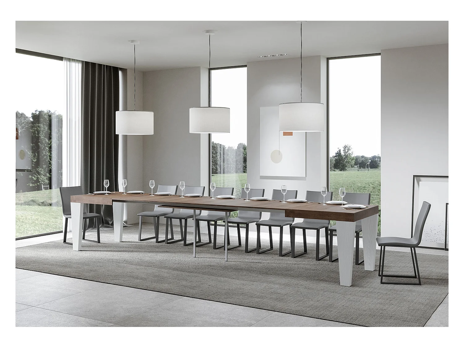 Stół rozkładany 90x130/390 cm Spimbo Mix Blat z orzecha włoskiego - nogi z białego jesionu