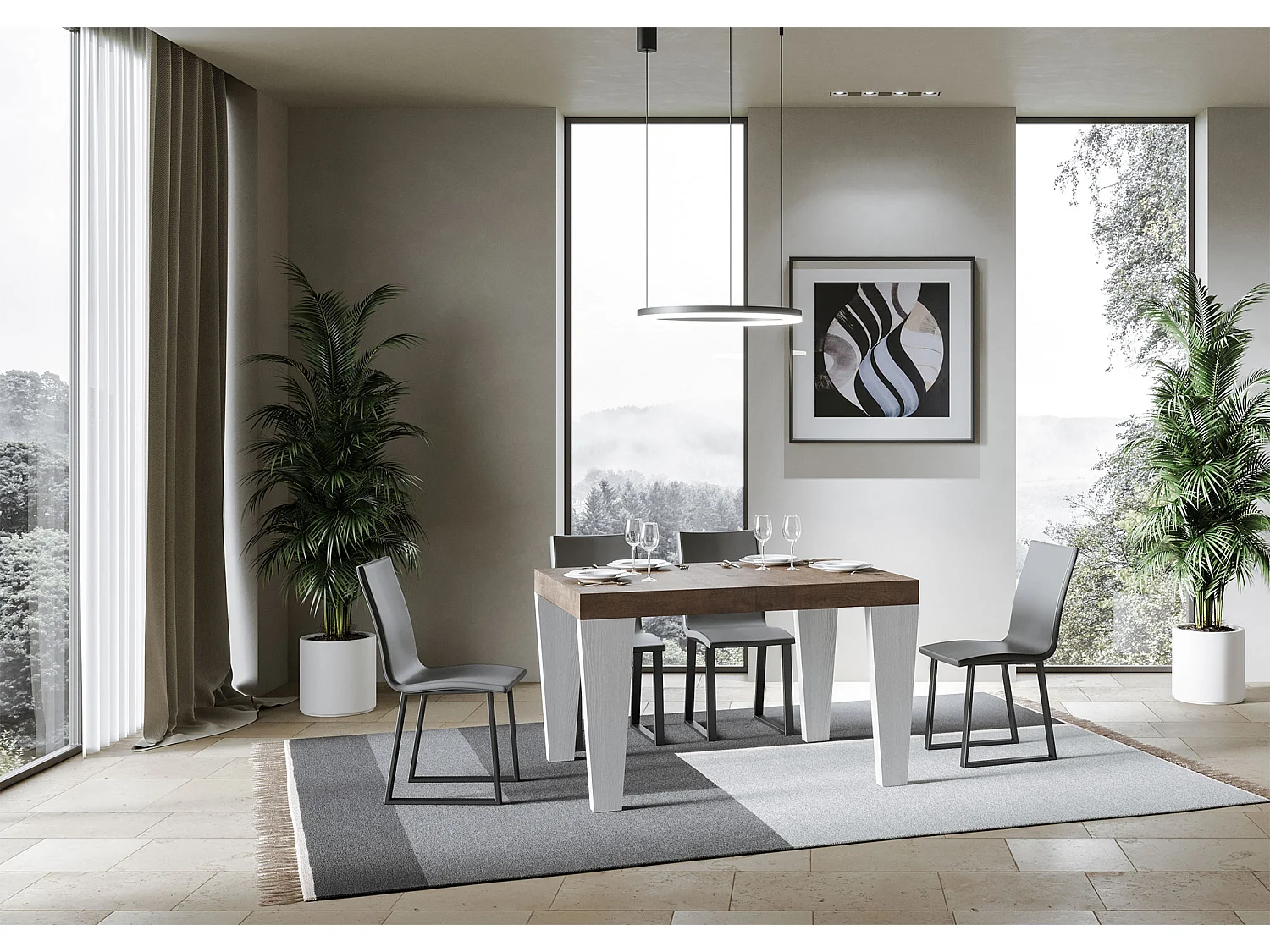 Stół rozkładany 90x130/390 cm Spimbo Mix Blat z orzecha włoskiego - nogi z białego jesionu