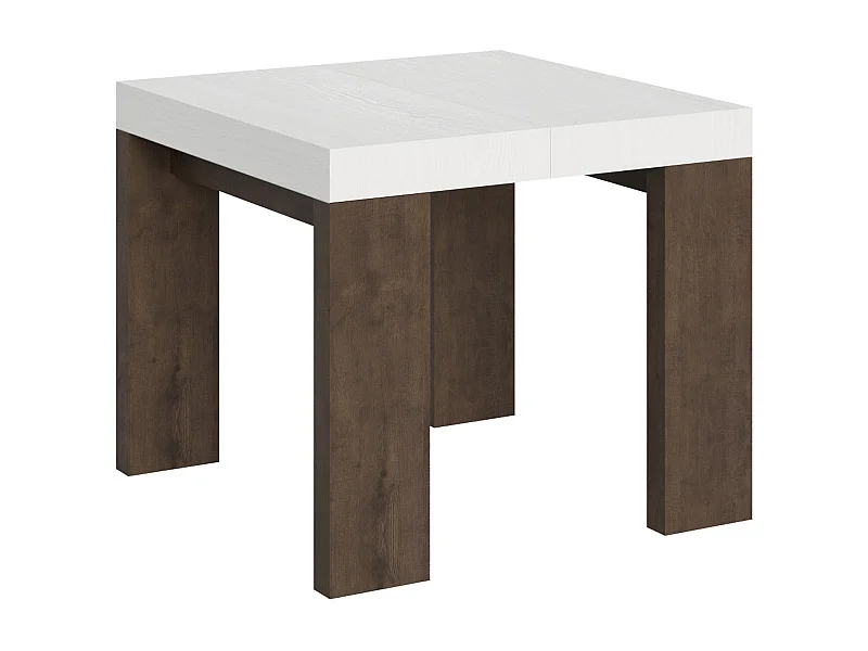 Stół rozkładany 90x90/246 cm Roxell Mix Biały jesionowy blat - Nogi z orzecha włoskiego