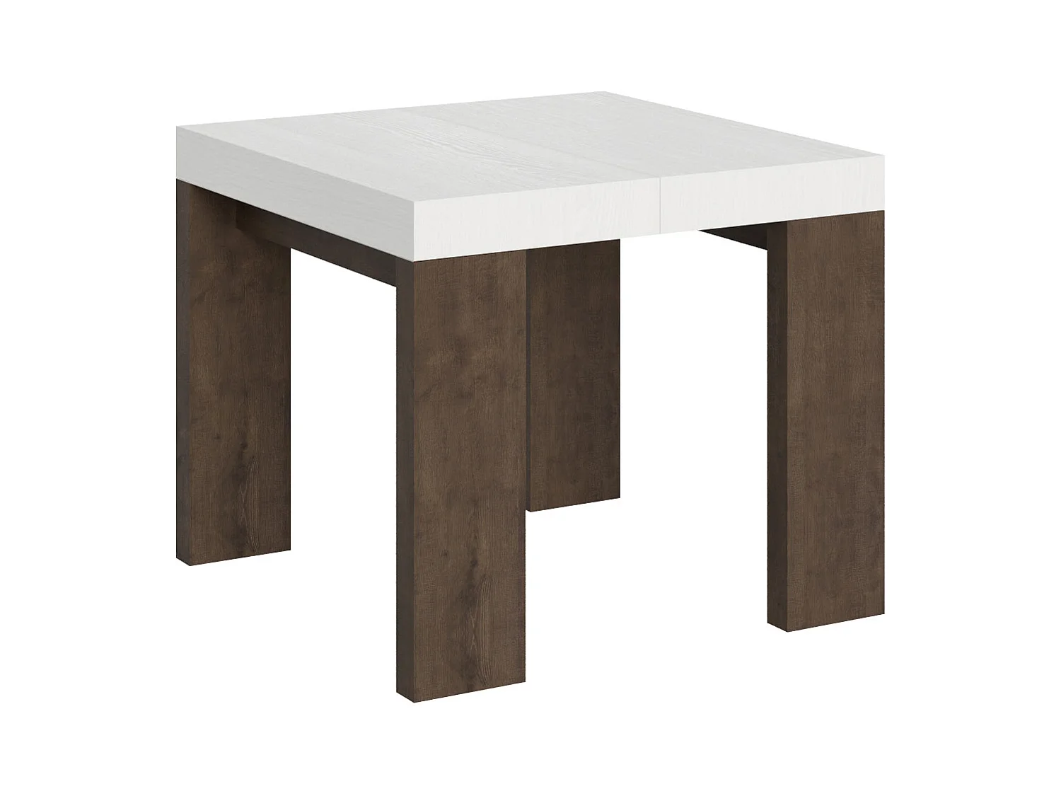 Table extensible 90x90/246 cm Roxell Mix dessus Frêne Blanc pieds Noyer