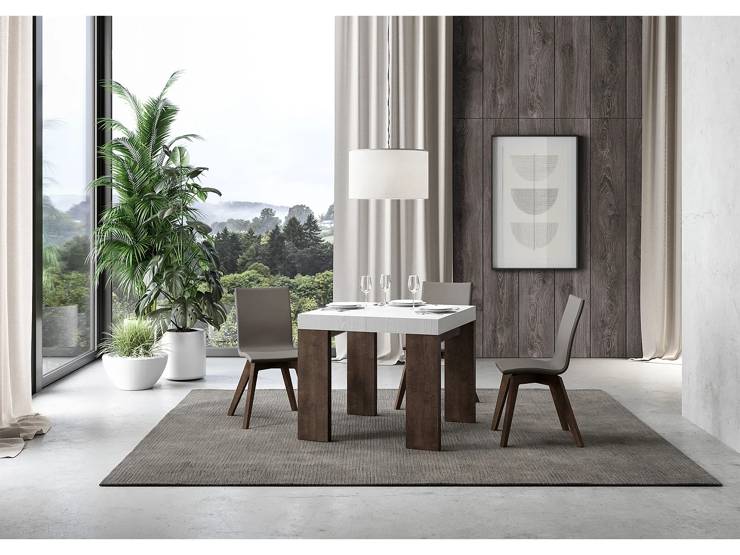 Stół rozkładany 90x90/246 cm Roxell Mix Biały jesionowy blat - Nogi z orzecha włoskiego