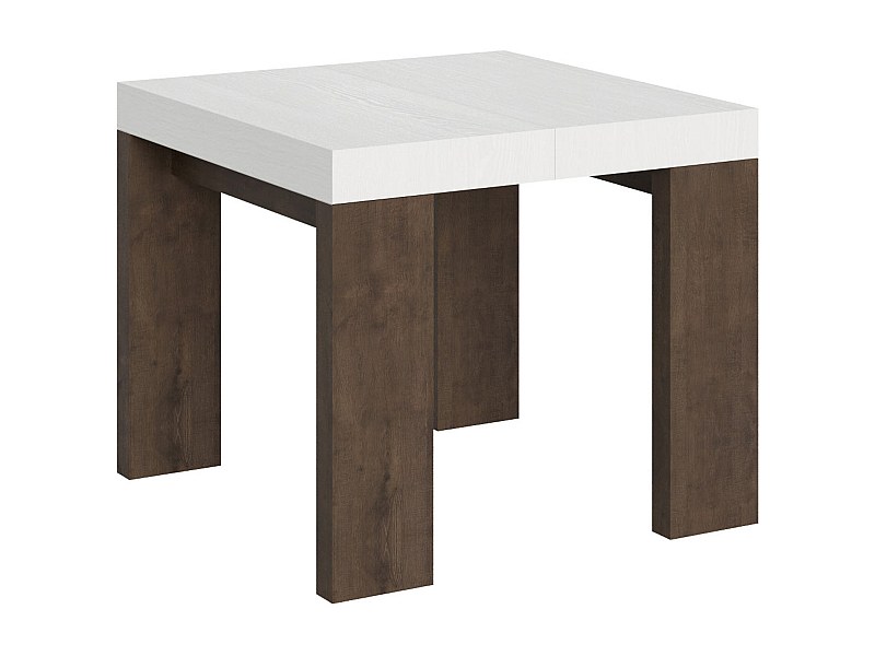 Table extensible 90x90/246 cm Roxell Mix dessus Frêne Blanc pieds Noyer