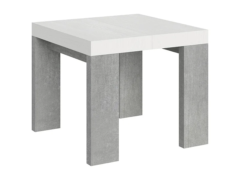 Mesa pequeña cuadrada extensible blanca y gris cemento 90 a 246 cm Ribo
