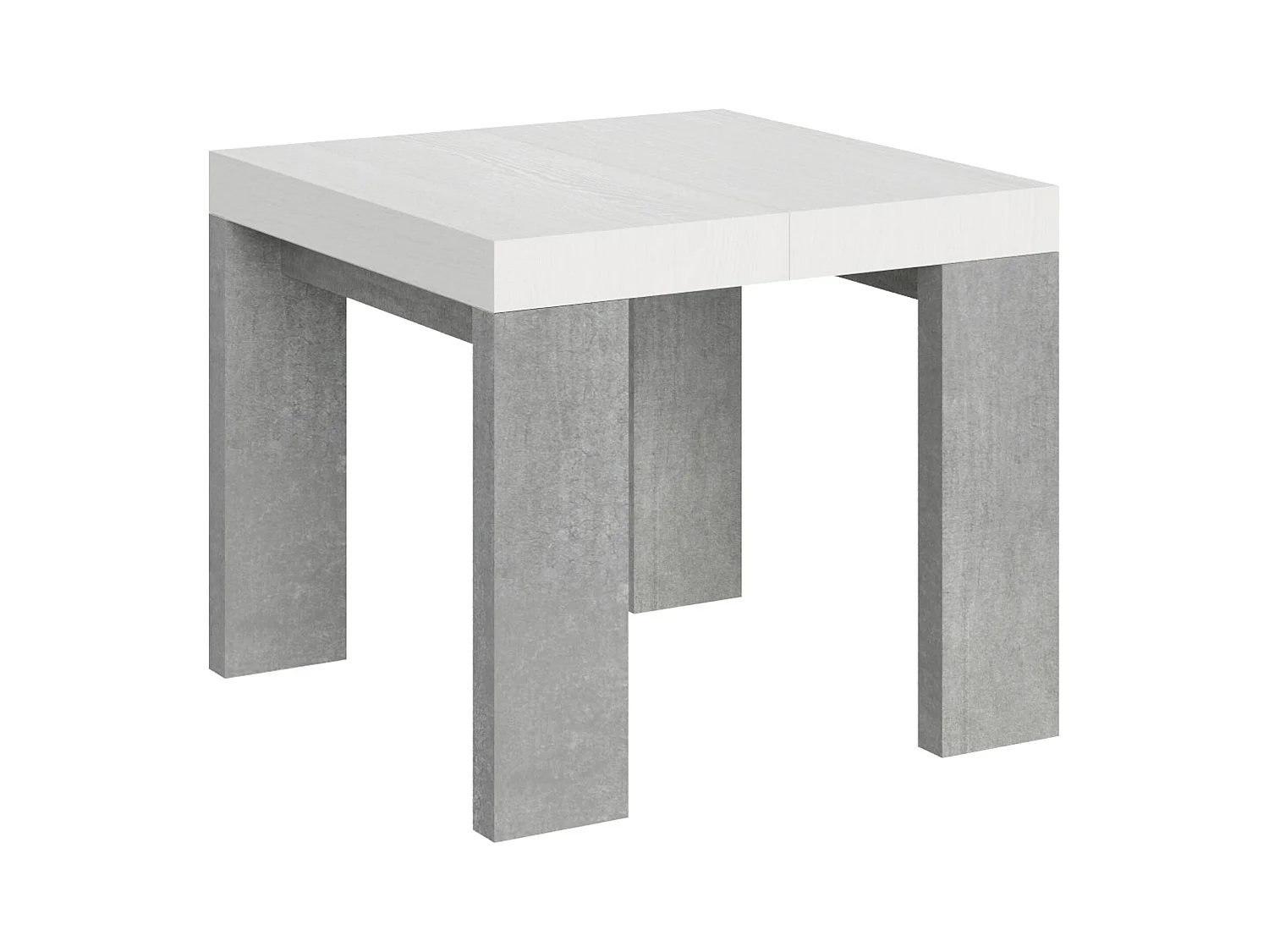 Table extensible 90x90/246 cm Roxell Mix dessus Frêne Blanc pieds Gris Béton