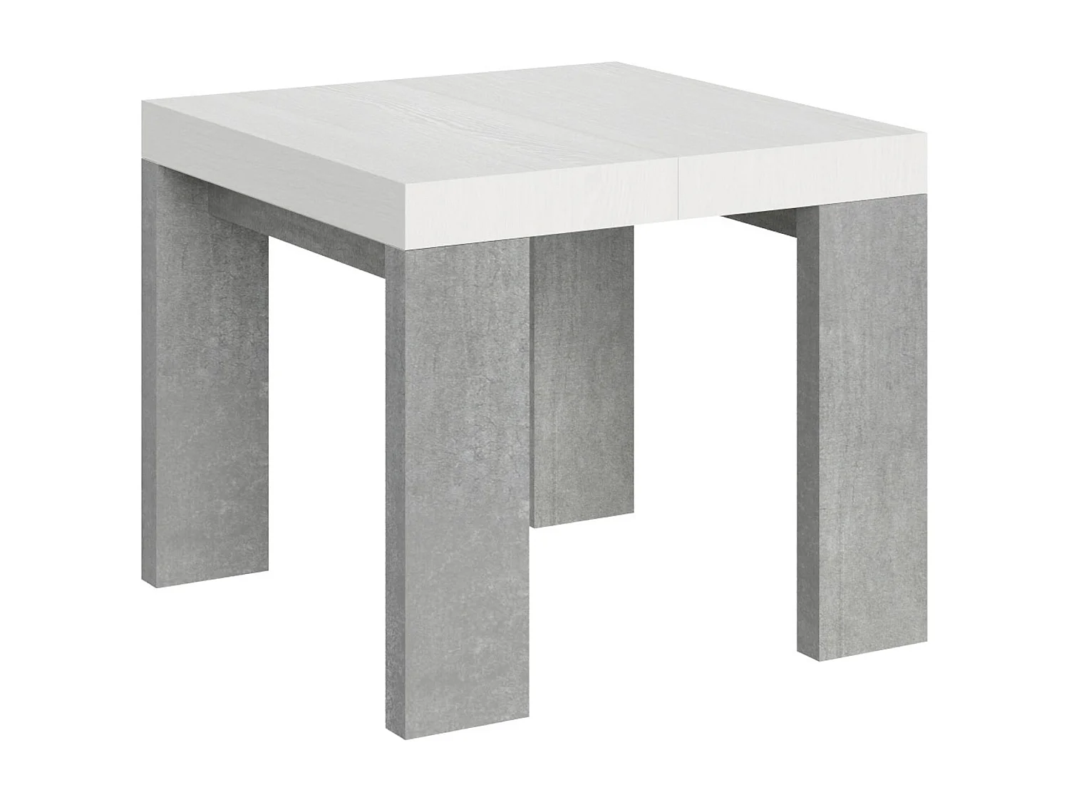 Kleine vierkante uitschuifbare witte en betongrijze tafel 90 tot 246 cm Ribo