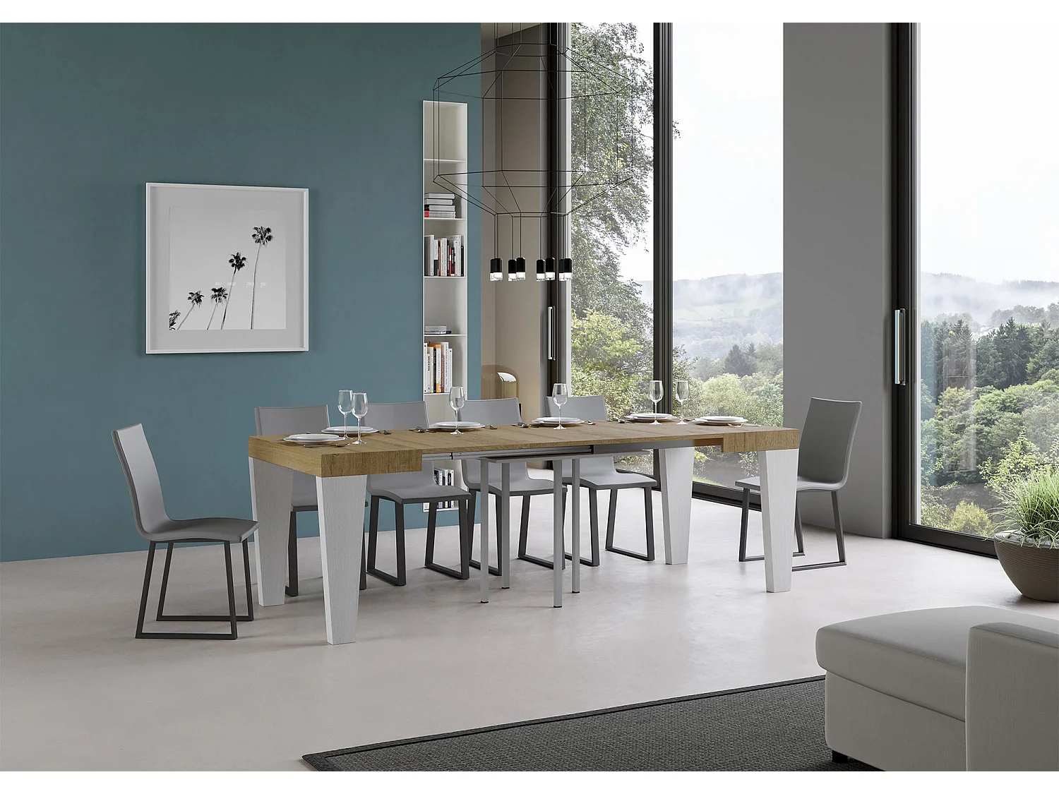 Stół rozkładany 90x90/246 cm Spimbo Mix Nature Dąb Blat - Nogi jesion biały