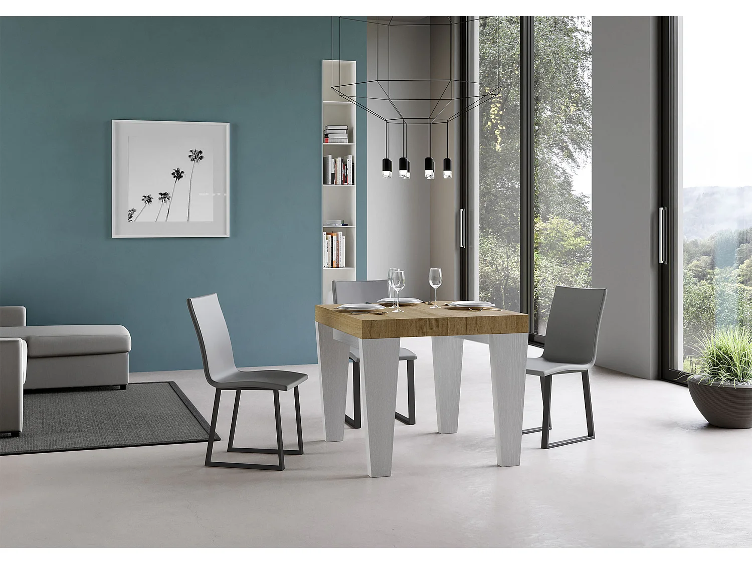 Stół rozkładany 90x90/246 cm Spimbo Mix Nature Dąb Blat - Nogi jesion biały