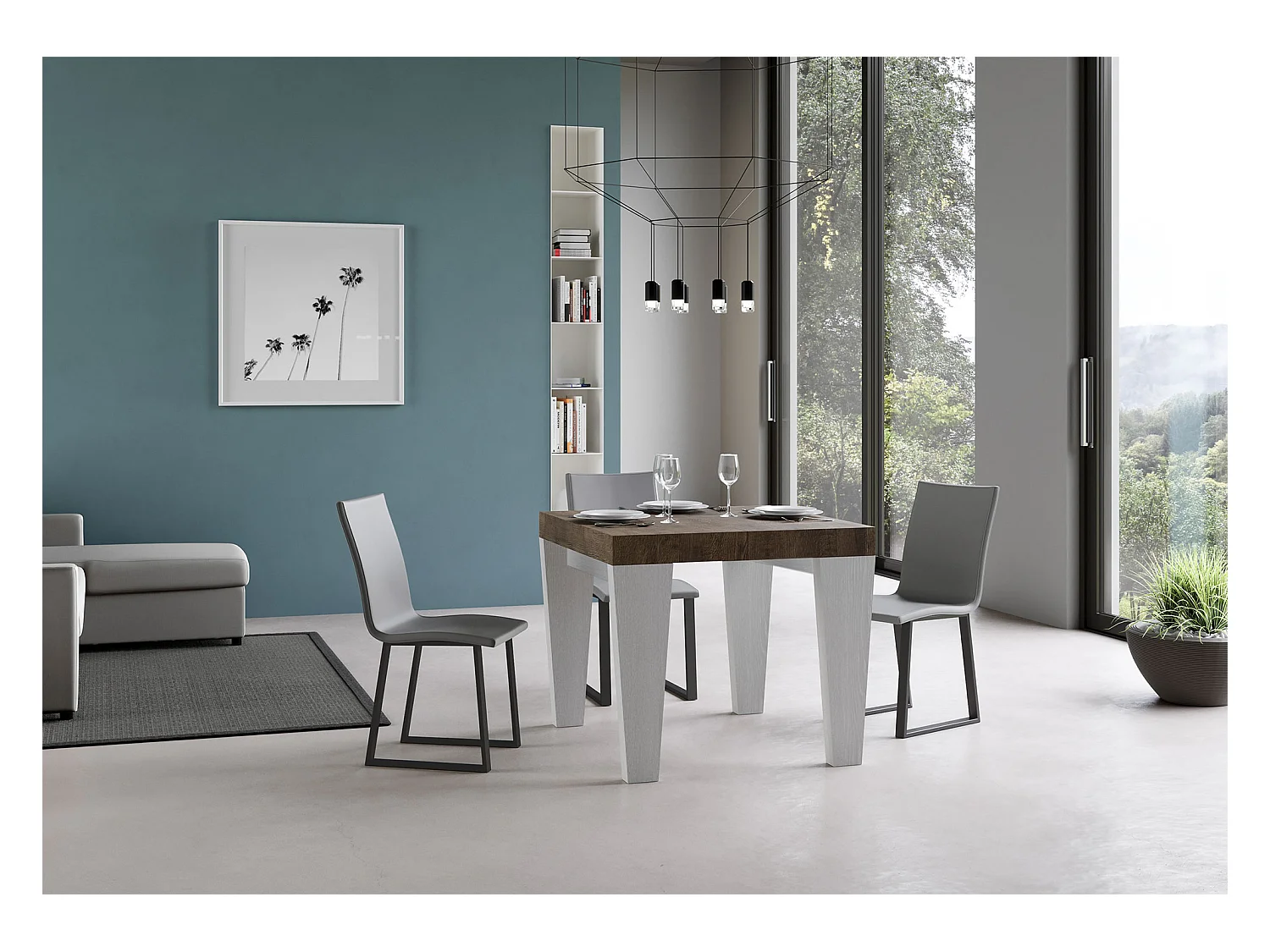 Stół rozkładany 90x90/246 cm Spimbo Mix Blat z orzecha włoskiego - nogi z białego jesionu