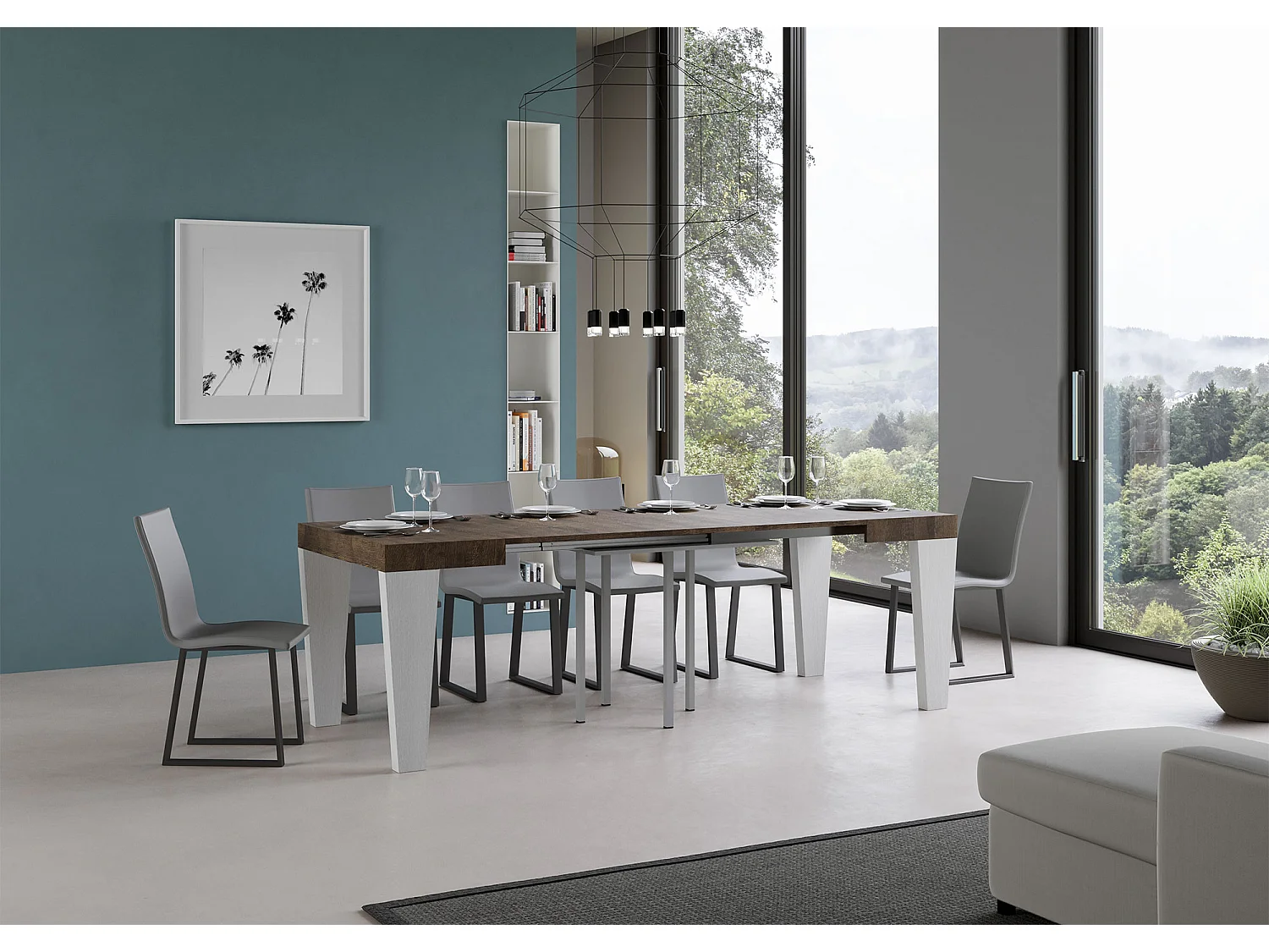 Stół rozkładany 90x90/246 cm Spimbo Mix Blat z orzecha włoskiego - nogi z białego jesionu