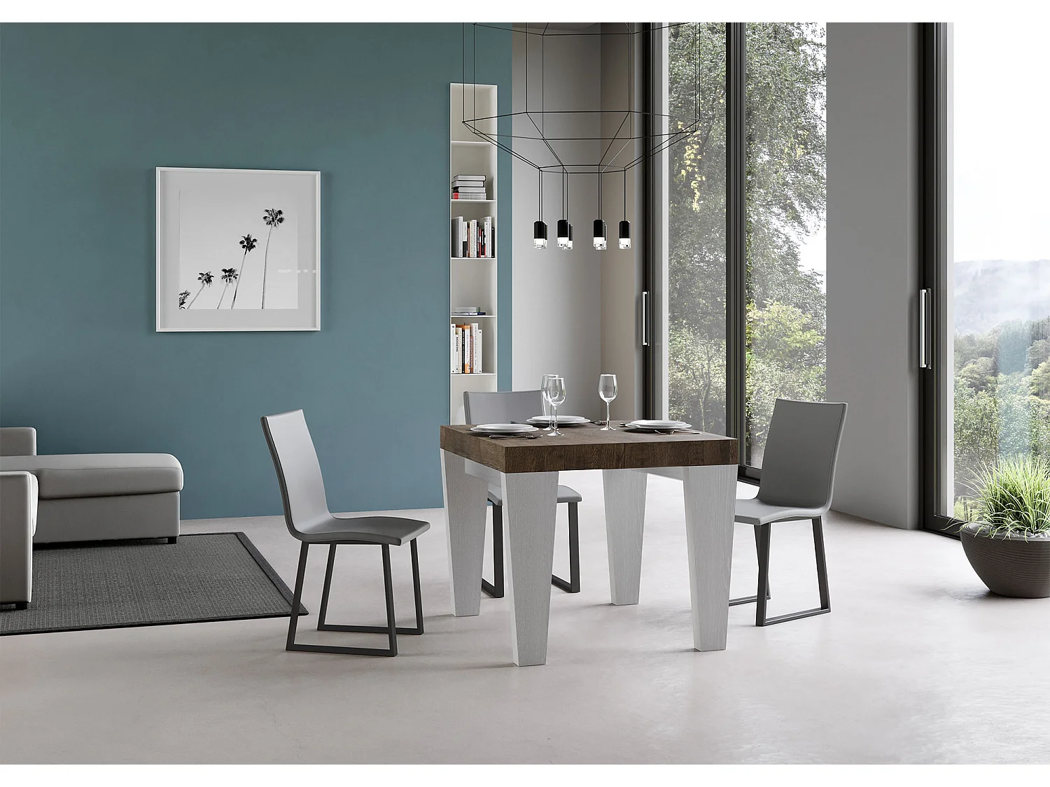 Stół rozkładany 90x90/246 cm Spimbo Mix Blat z orzecha włoskiego - nogi z białego jesionu