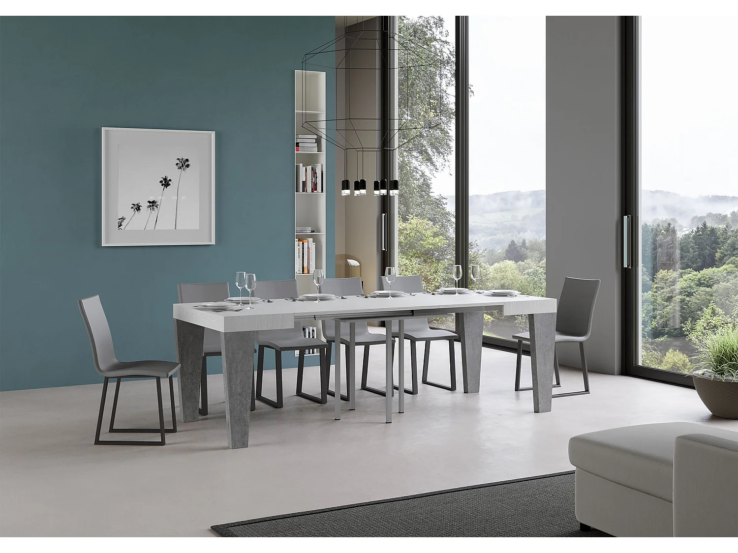 Tavolo allungabile 90x90/246 cm Spimbo Mix piano Bianco Frassino - gambe Cemento