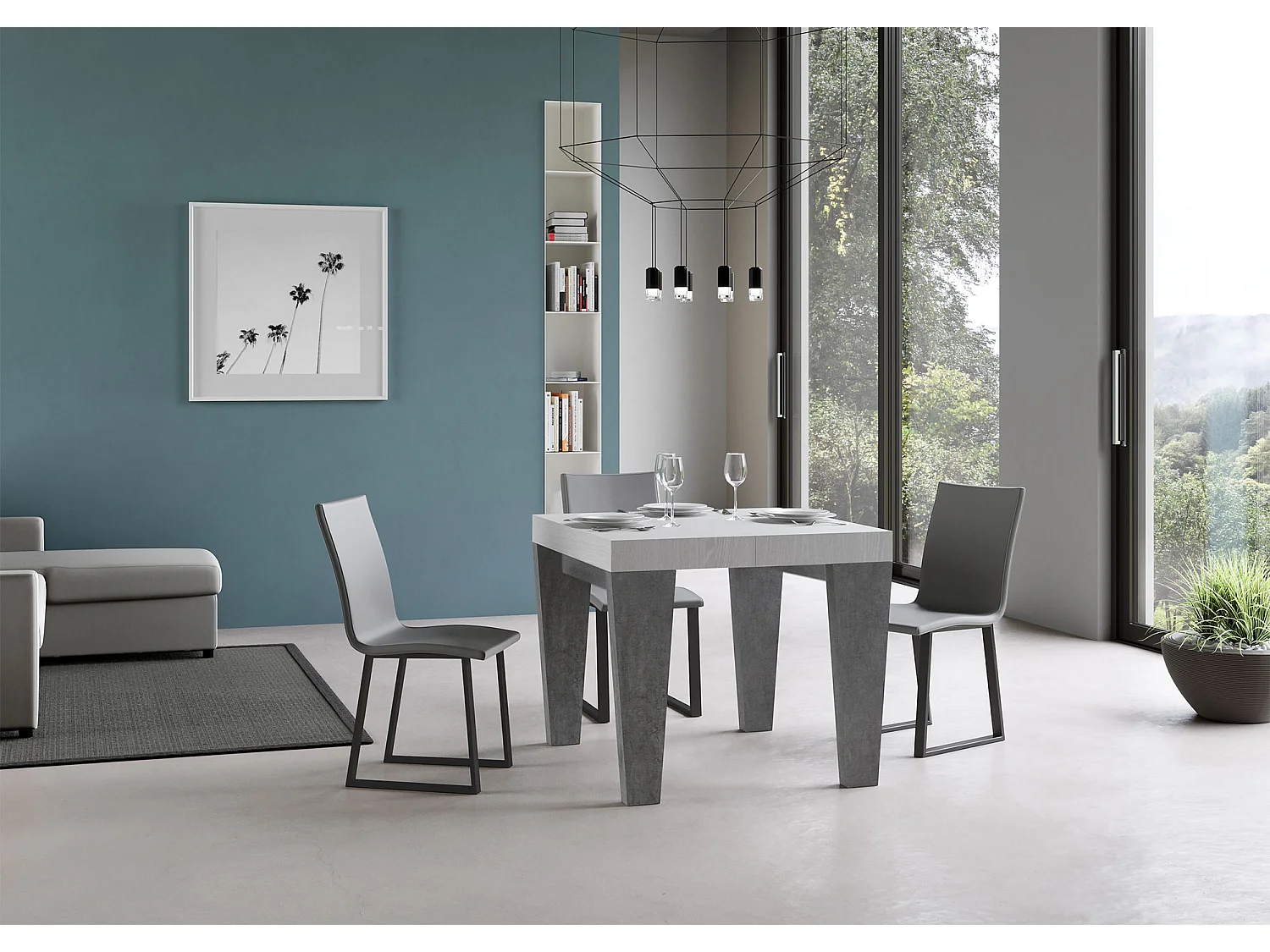 Tavolo allungabile 90x90/246 cm Spimbo Mix piano Bianco Frassino - gambe Cemento