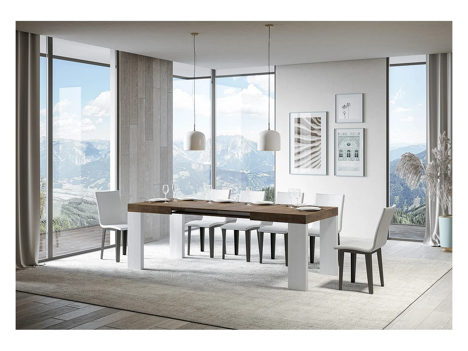 Stół rozkładany 90x130/390 cm Roxell Mix Blat z orzecha włoskiego - nogi z białego jesionu