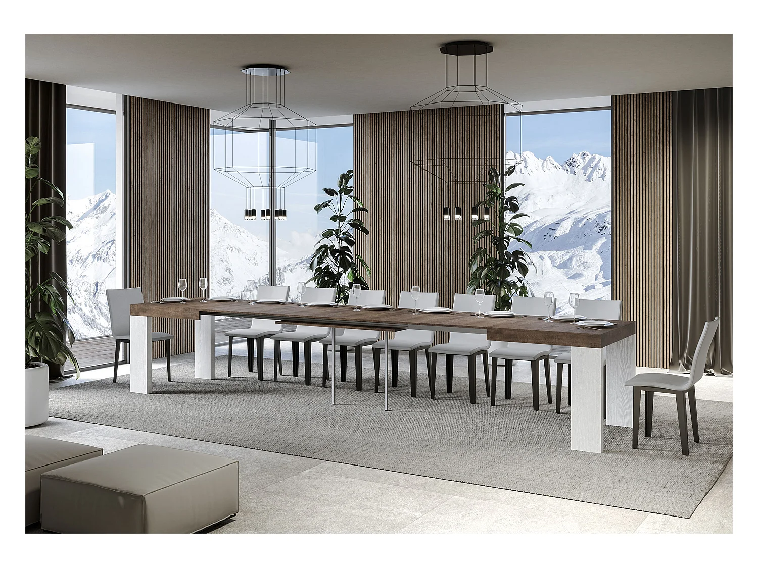 Stół rozkładany 90x130/390 cm Roxell Mix Blat z orzecha włoskiego - nogi z białego jesionu