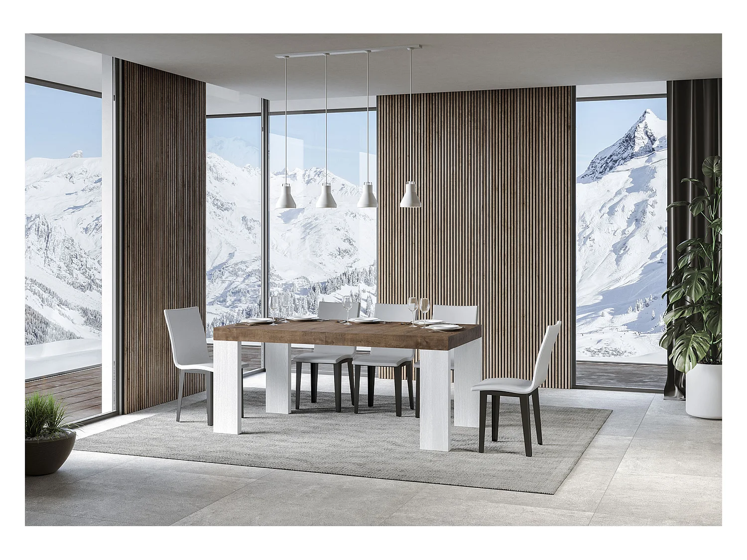 Table extensible 90x180/284 cm Roxell Mix dessus Noyer pieds Frêne Blanc