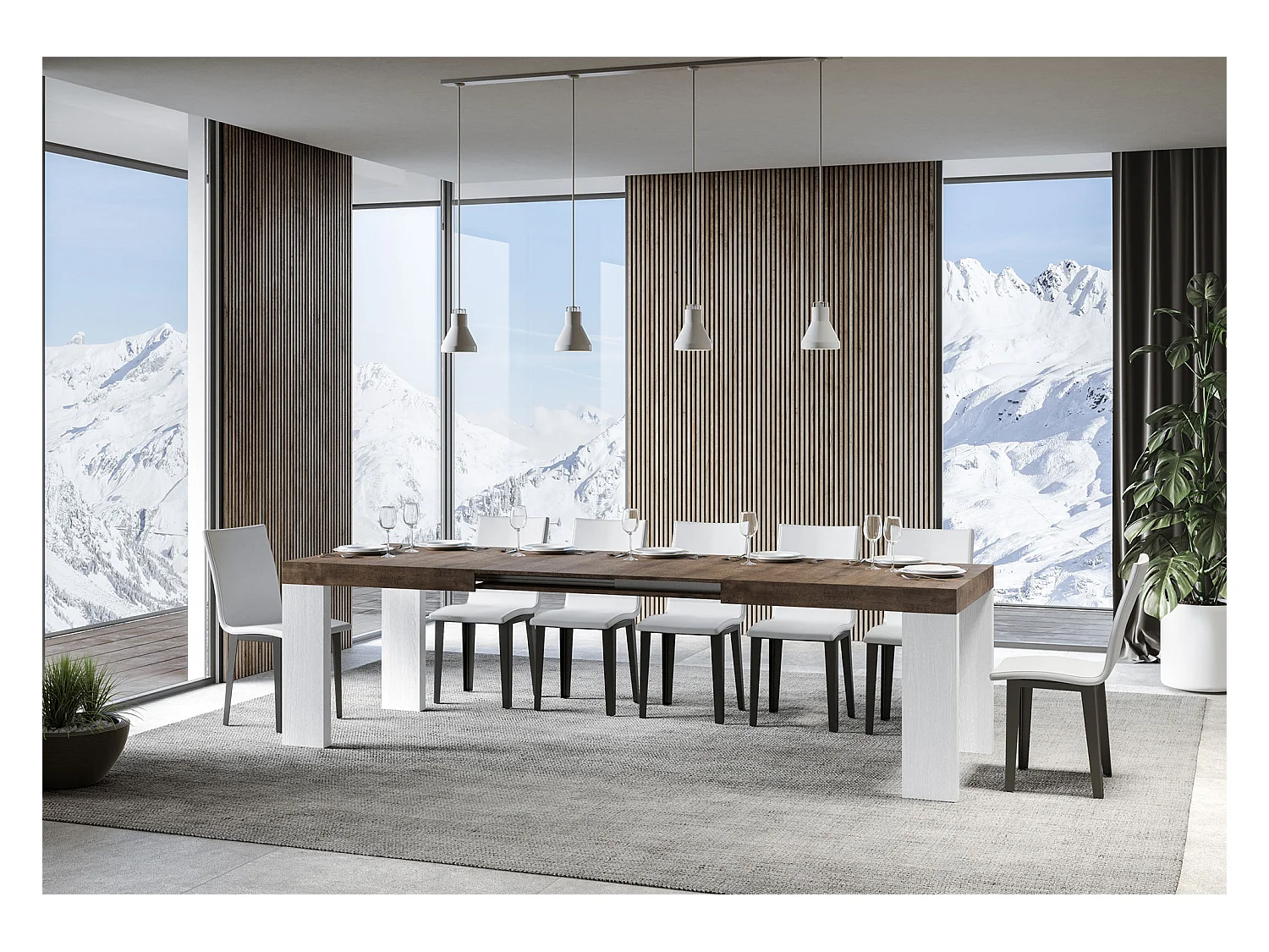 Stół rozkładany 90x180/284 cm Roxell Mix Blat z orzecha włoskiego - nogi z białego jesionu