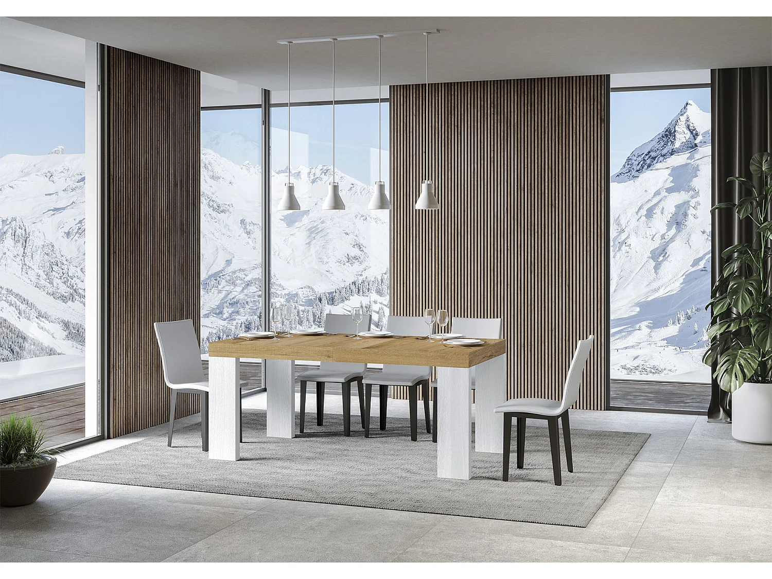 Stół rozkładany 90x180/284 cm Roxell Mix Natural Dąb Blat - Nogi Jesion Biały