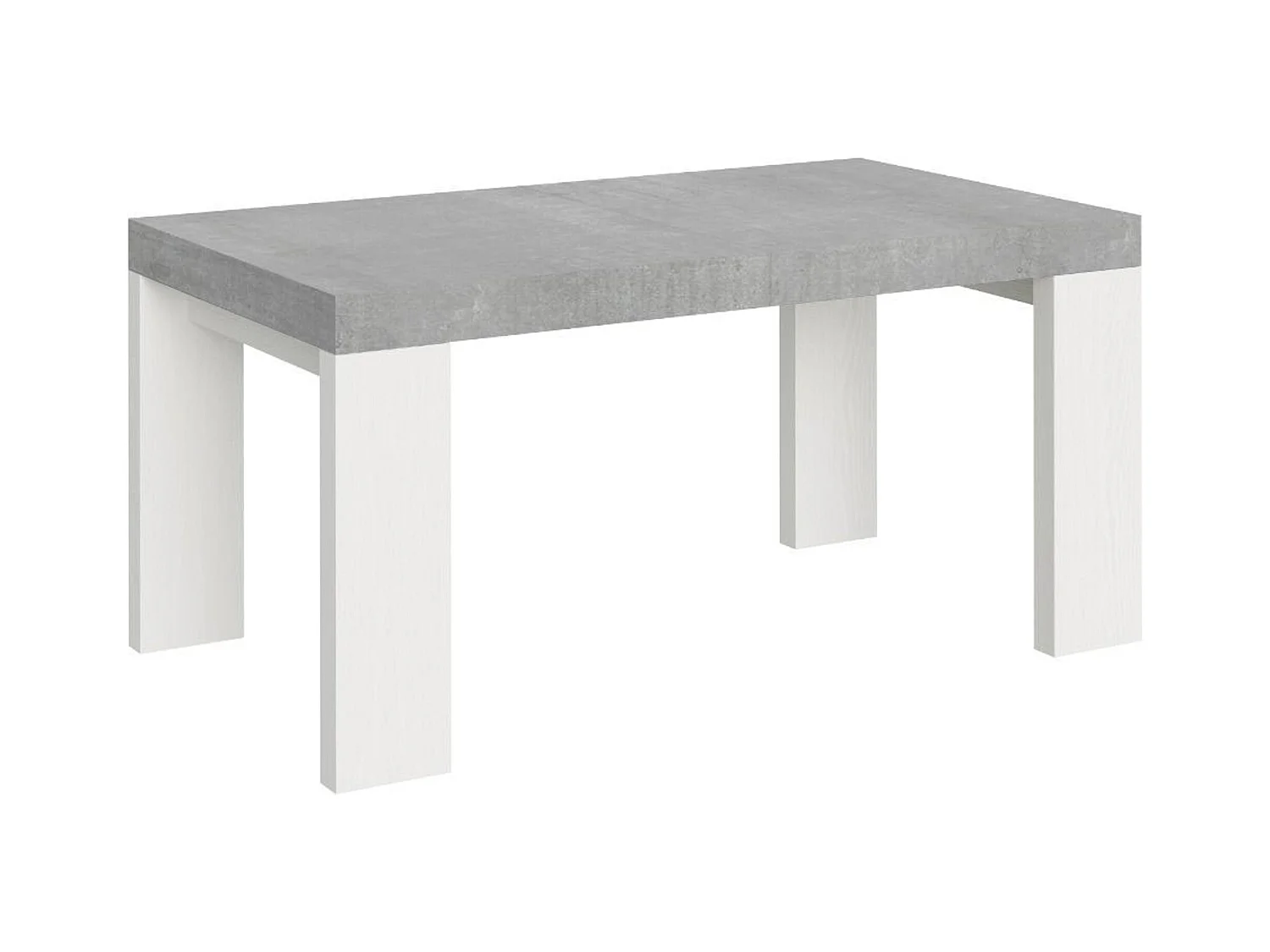 Table extensible 90x160/420 cm Roxell Mix dessus Gris Béton pieds Frêne Blanc