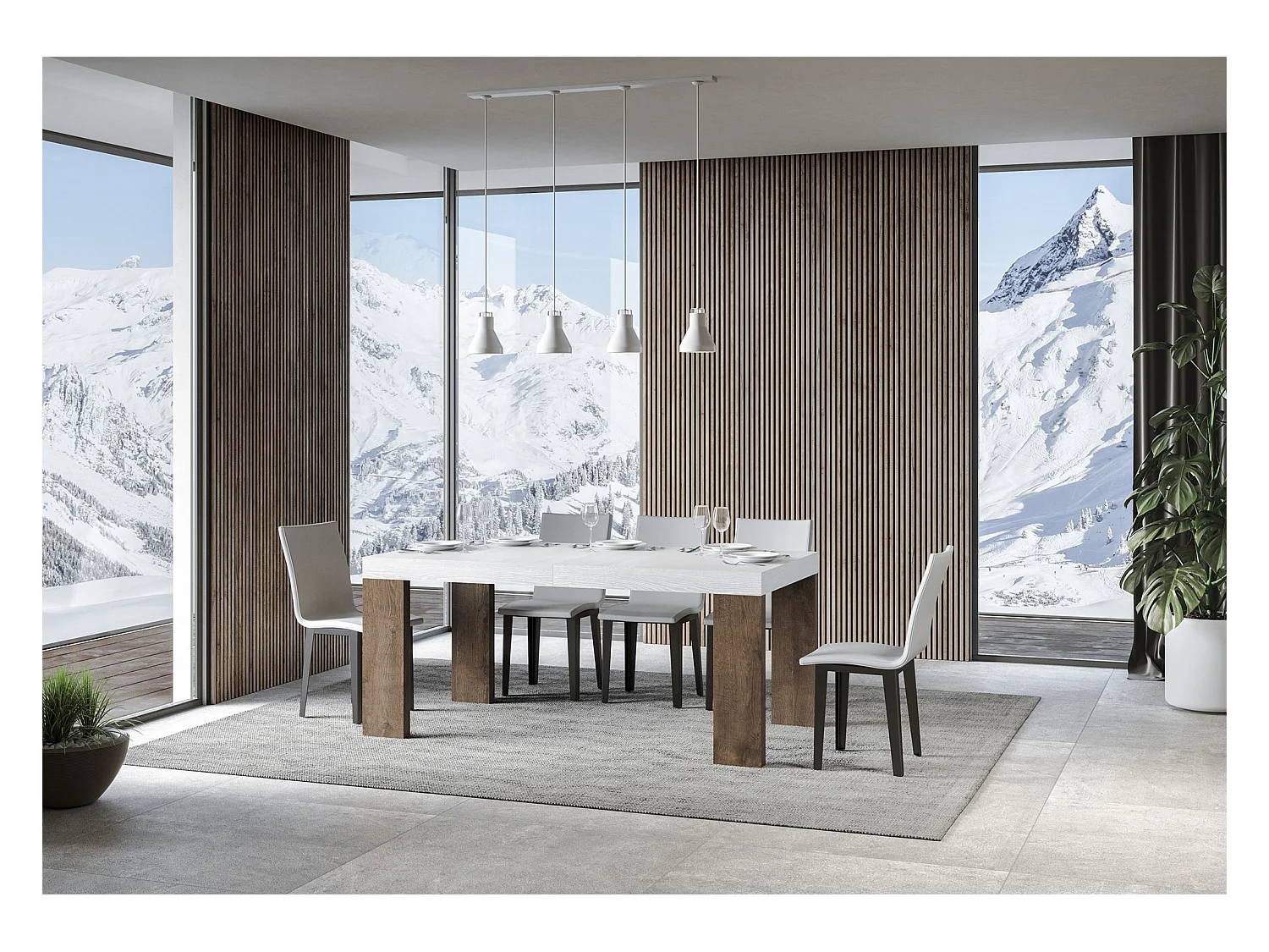 Stół rozkładany 90x160/264 cm Roxell Mix Biały jesionowy blat - Nogi z orzecha włoskiego