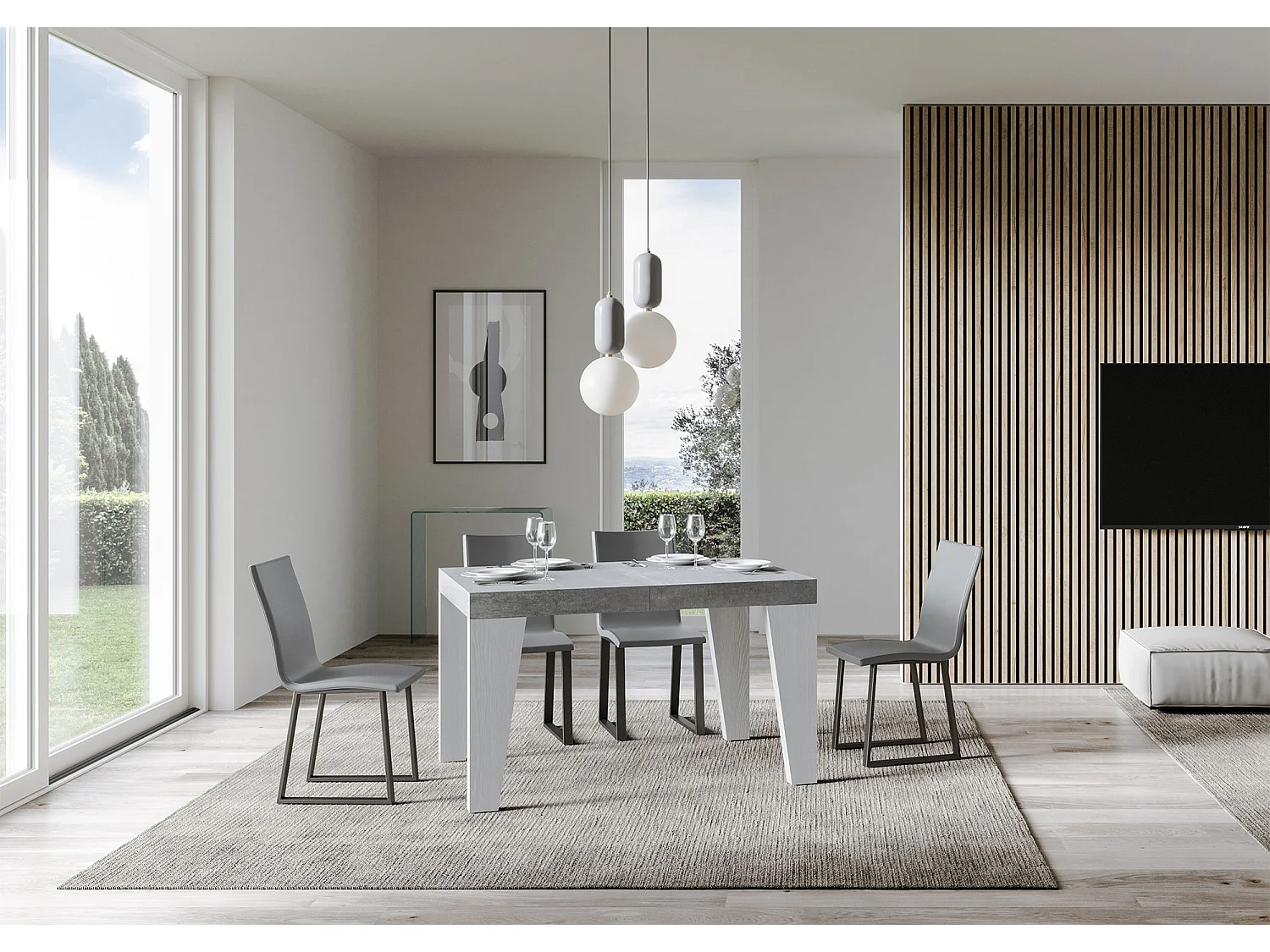 Stół rozkładany 90x130/234 cm Blat Naxy Mix Szare Stopki betonowe Biały jesion