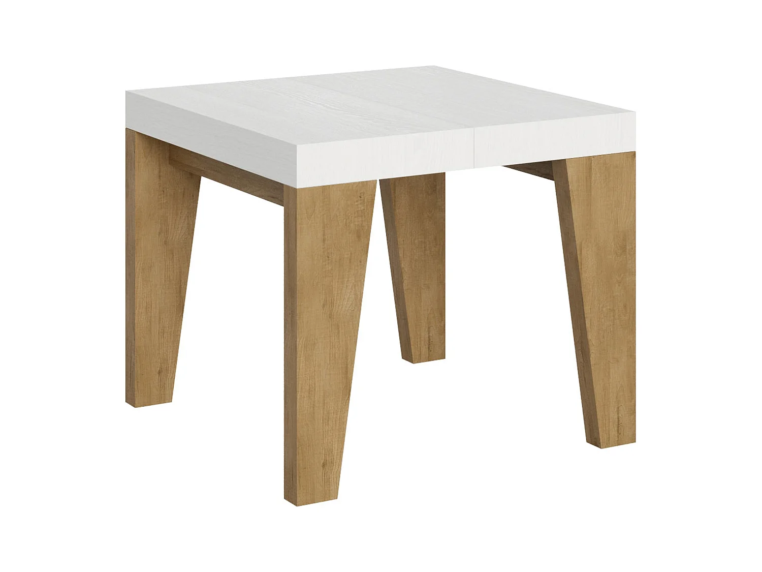Table extensible 90x90/246 cm Naxy Mix dessus Frêne Blanc pieds Chêne Nature