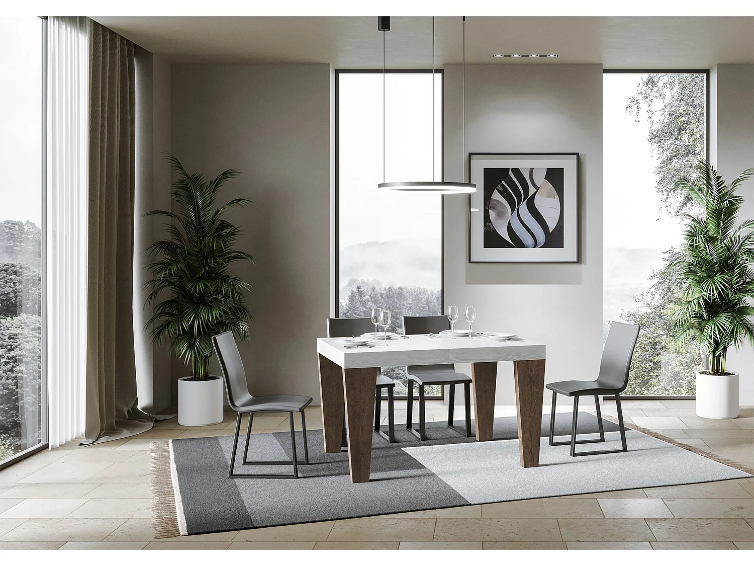 Stół rozkładany 90x130/234 cm Spimbo Mix Blat jesionowy biały - Nogi orzechowe