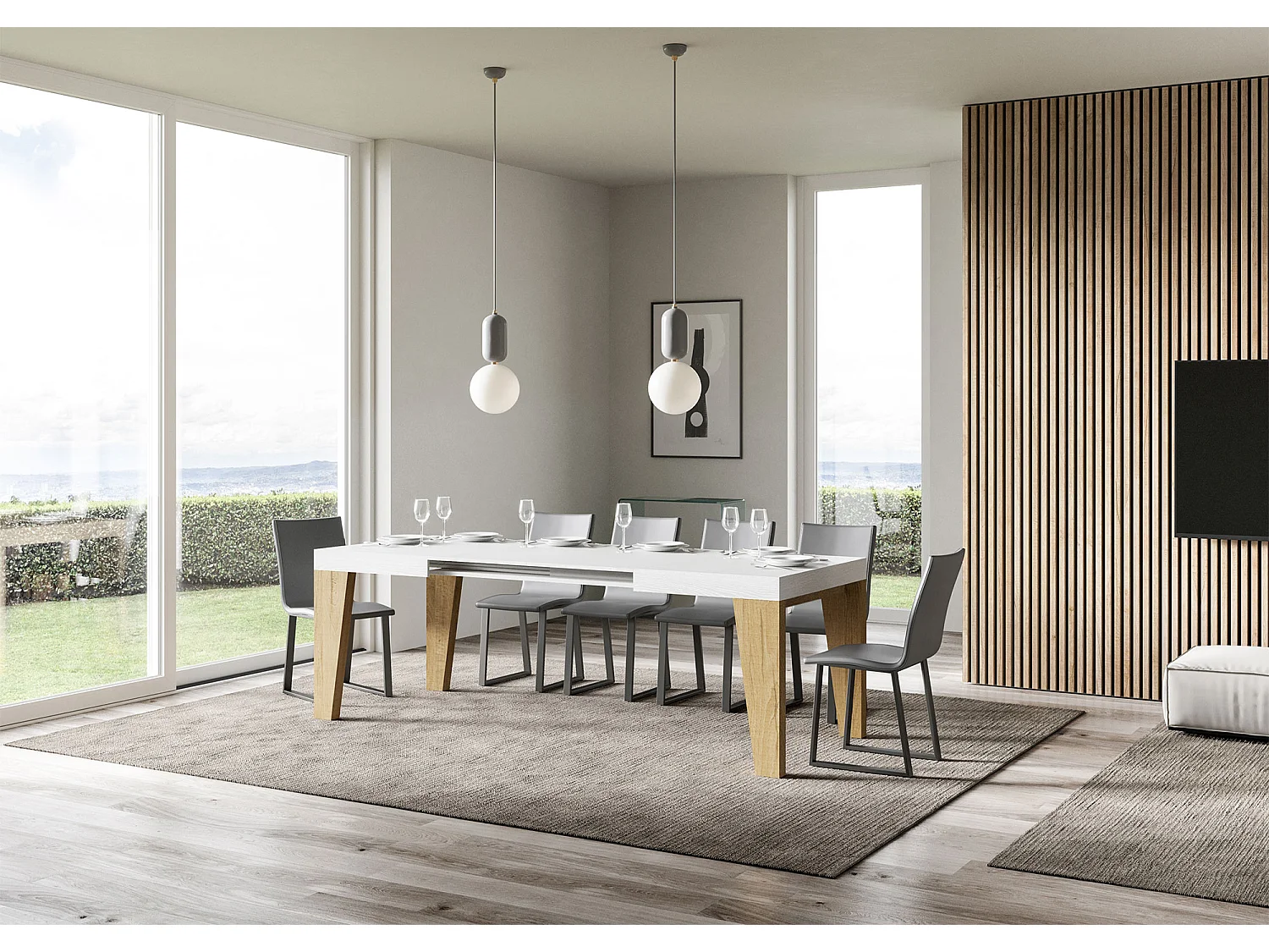 Stół rozkładany 90x130/234 cm Naxy Mix Blat jesion biały - Nogi z naturalnego dębu