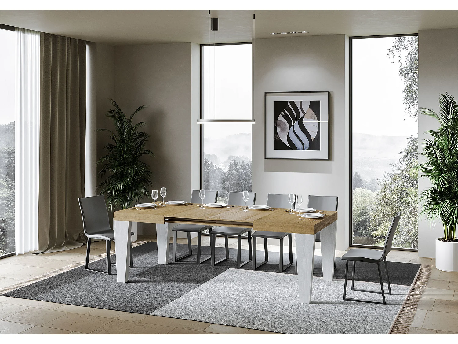 Tavolo allungabile 90x130/234 cm Spimbo Mix piano Quercia Natura - gambe Bianco Frassino