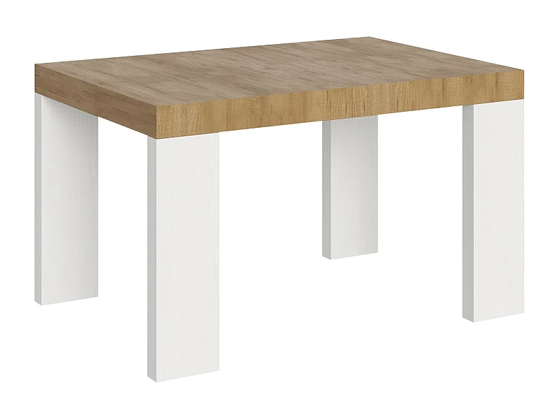 Table extensible 90x130/390 cm Roxell Mix dessus Chêne Nature pieds Frêne Blanc