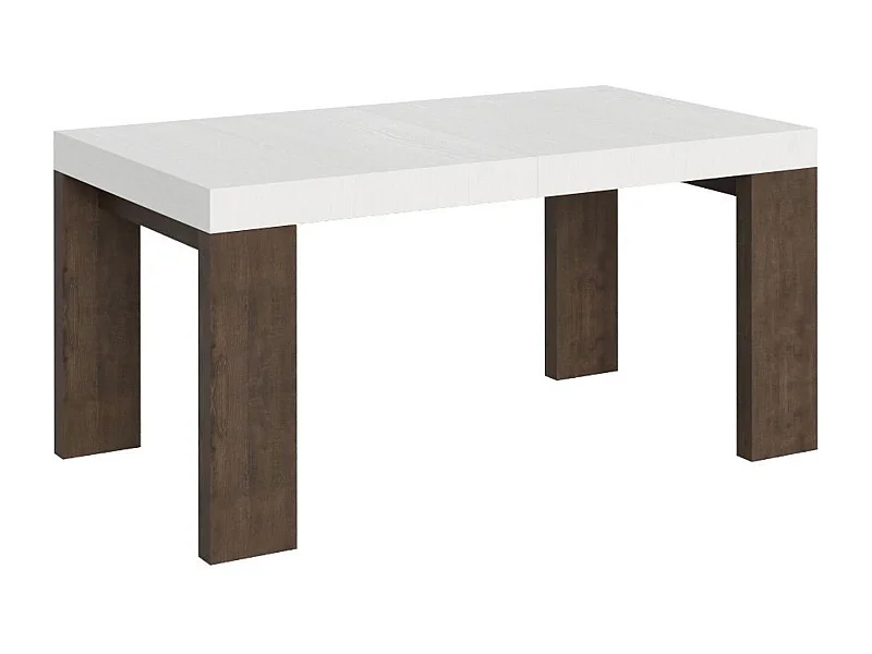 Mesa rectangular extensible madera blanca y nogal 160 a 420 cm Ribo-Soporte 2 pies