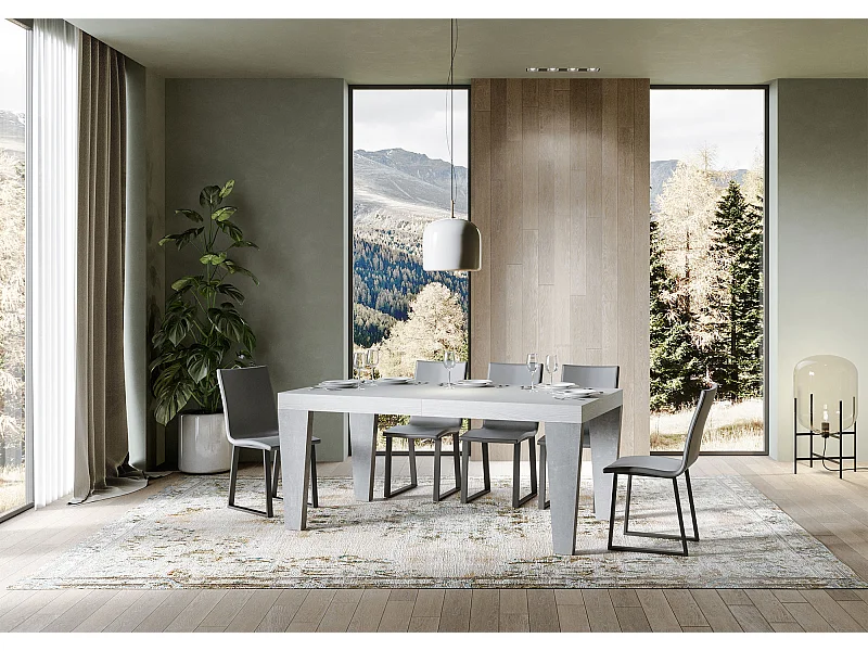 Stół rozkładany 90x160/264 cm Spimbo Mix Blat jesionowy biały - Nogi cementowe