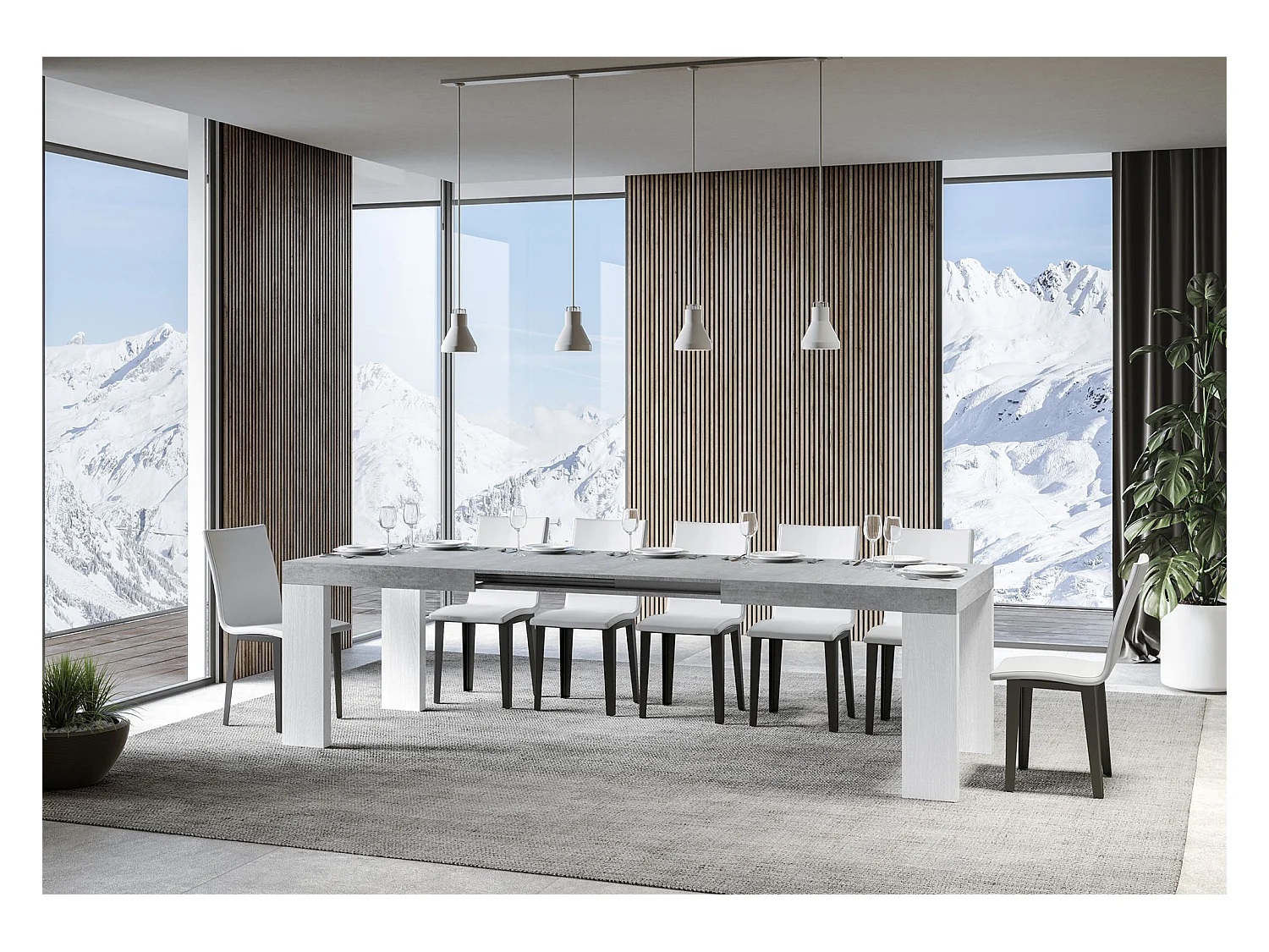 Rozkładany stół 90x180/284 cm Roxell Mix Cement Top - Nogi z białego jesionu