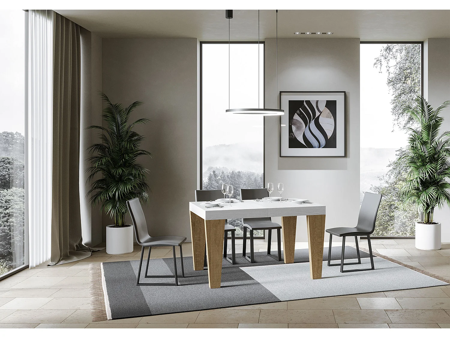 Stół rozkładany 90x130/234 cm Spimbo Mix Blat z jesionu białego - Nogi z naturalnego dębu