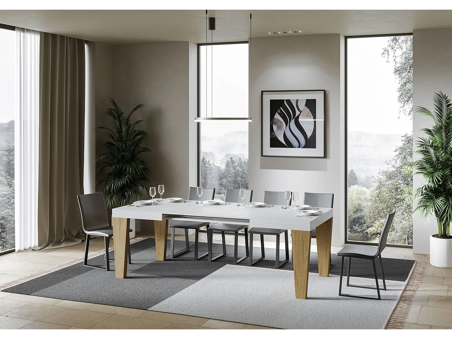 Stół rozkładany 90x130/234 cm Spimbo Mix Blat z jesionu białego - Nogi z naturalnego dębu