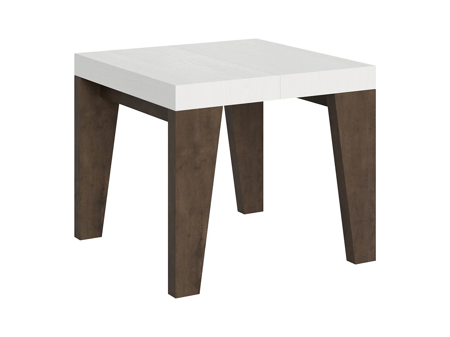 Table extensible 90x90/246 cm Naxy Mix dessus Frêne Blanc pieds Noyer