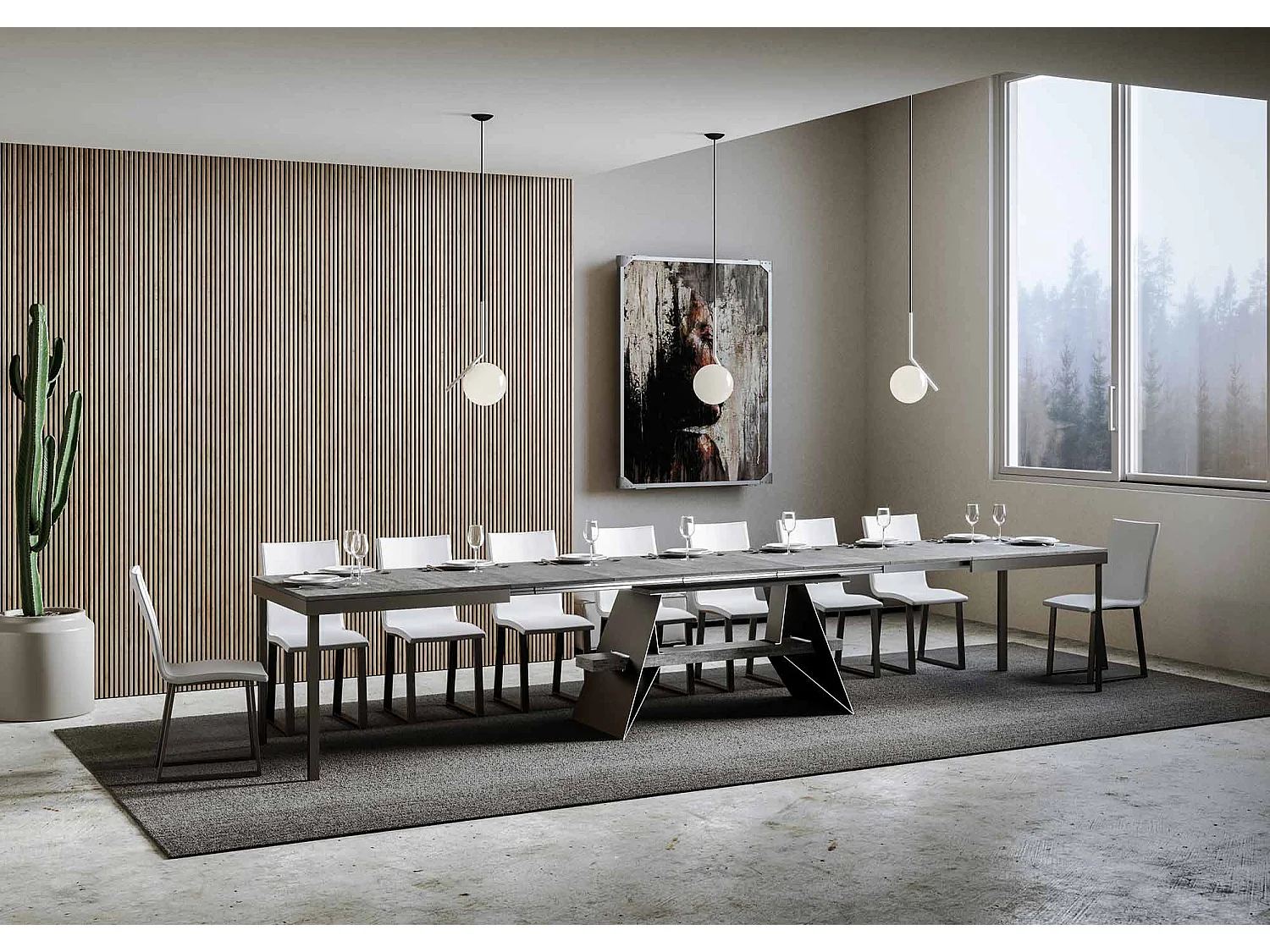 Table extensible 90x160/420 cm Baita Evolution Gris Béton cadre Anthracite